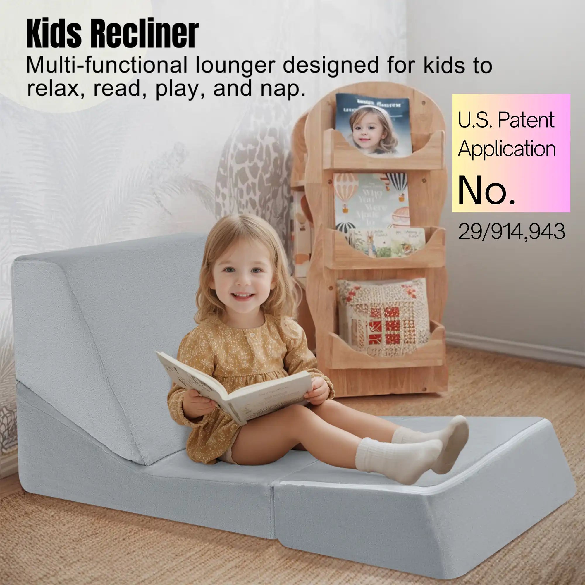 Glowsofa's Grey floor lounger for kids to ralax,ready,play,and nap