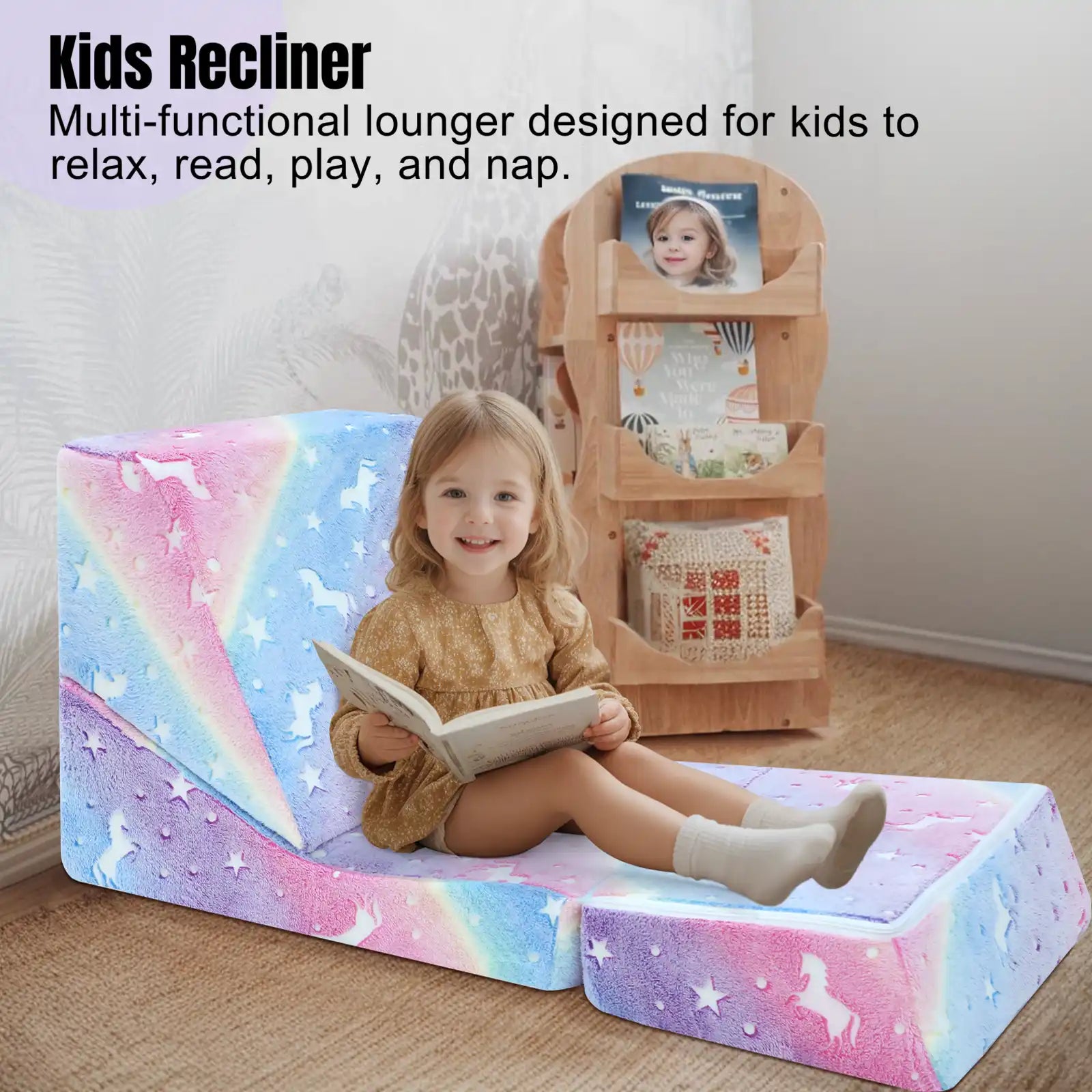 Glowsofa's Glowing Rainbow floor lounger for kids to ralax,ready,play,and nap