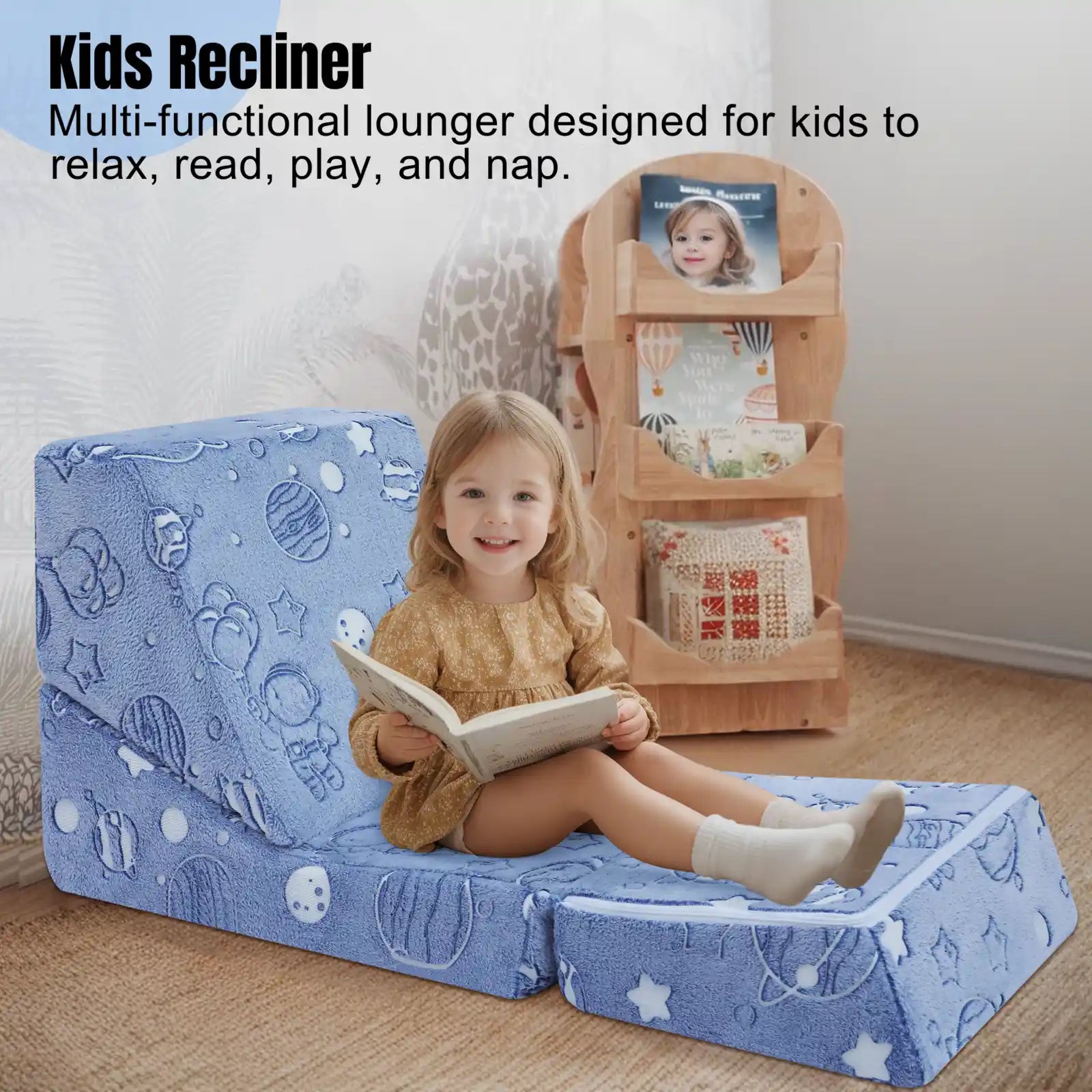 Glowsofa's Glowing Space floor lounger for kids to ralax,ready,play,and nap