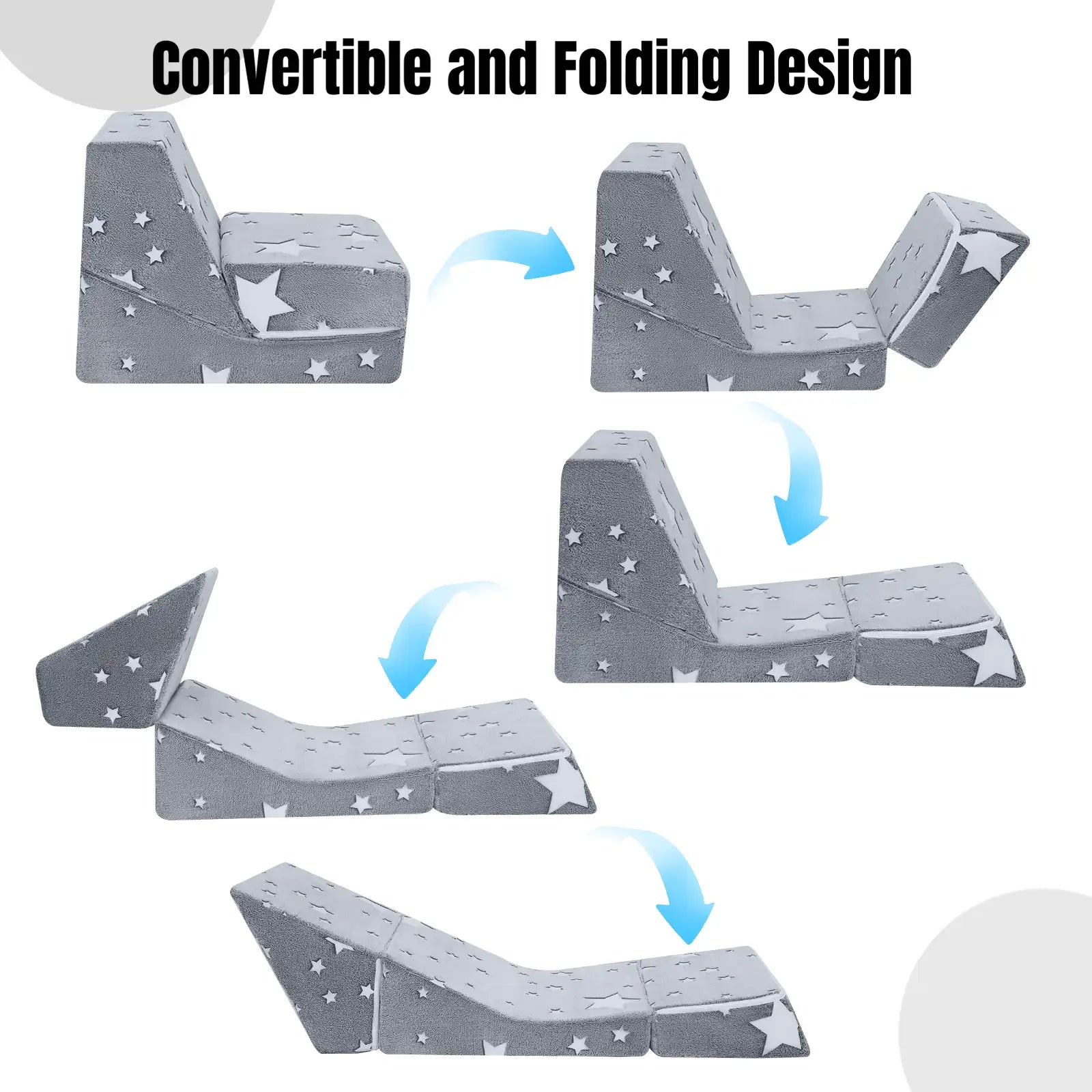 Glowsofa's Glowing Star Children's Fold Out Sofa can be converted to floor lounger process