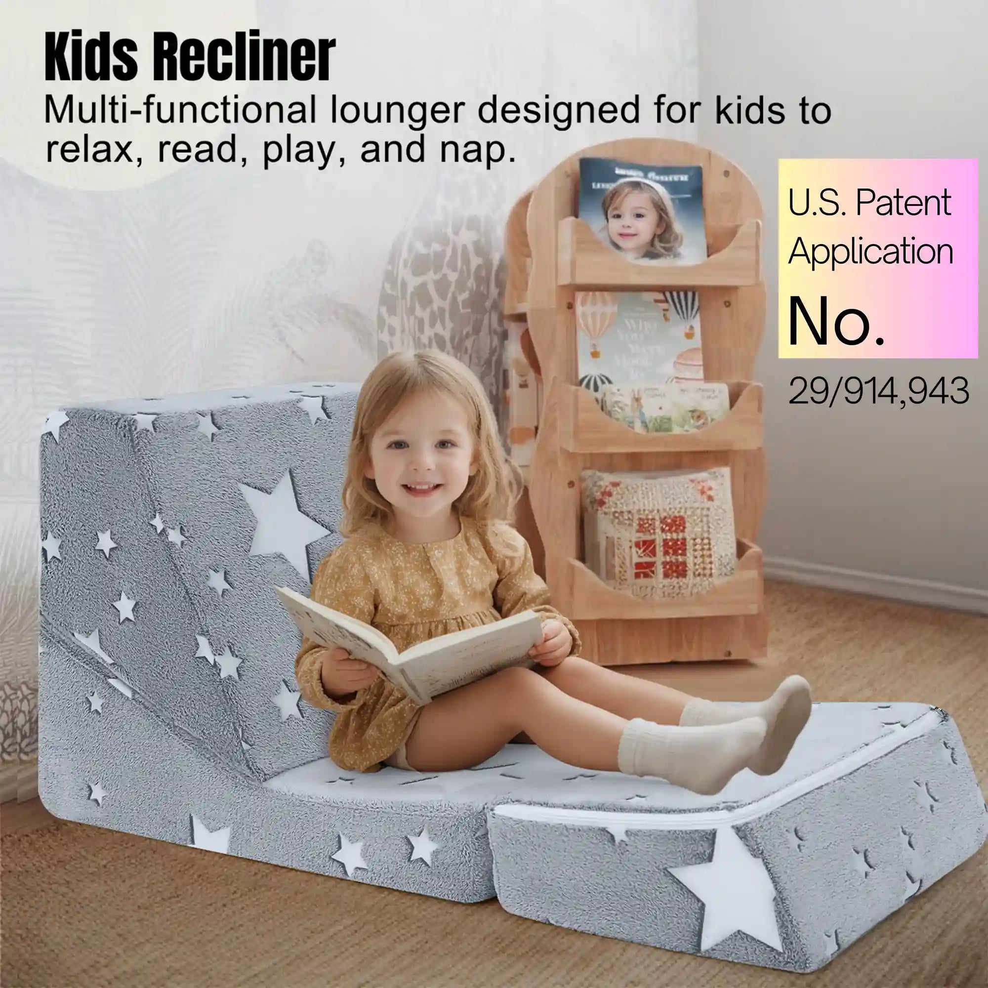 Glowsofa's Glowing Star floor lounger for kids to ralax,ready,play,and nap