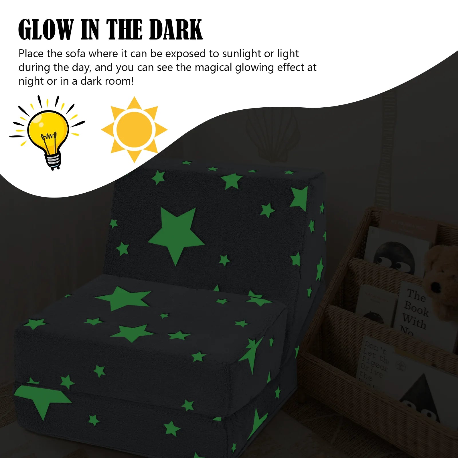 Glowsofa's Glowing Star Children's Fold Out Sofa in Glow in the Dark