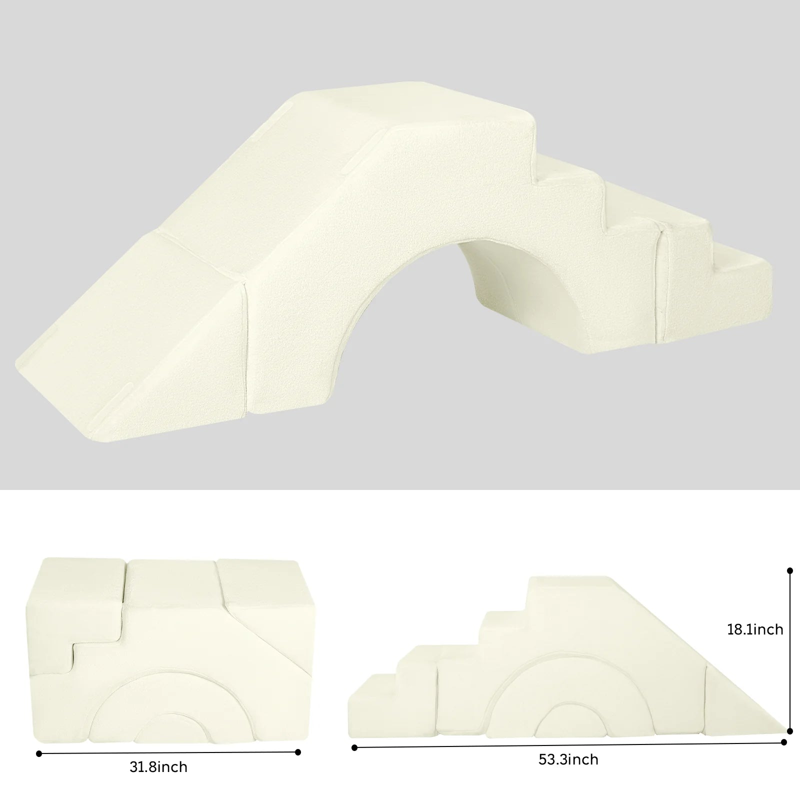 Glowsofa's Solid Beige Climbing Kids Play Couch Measures 15.7 “D x 31.8 ‘W x 18.1 ’H