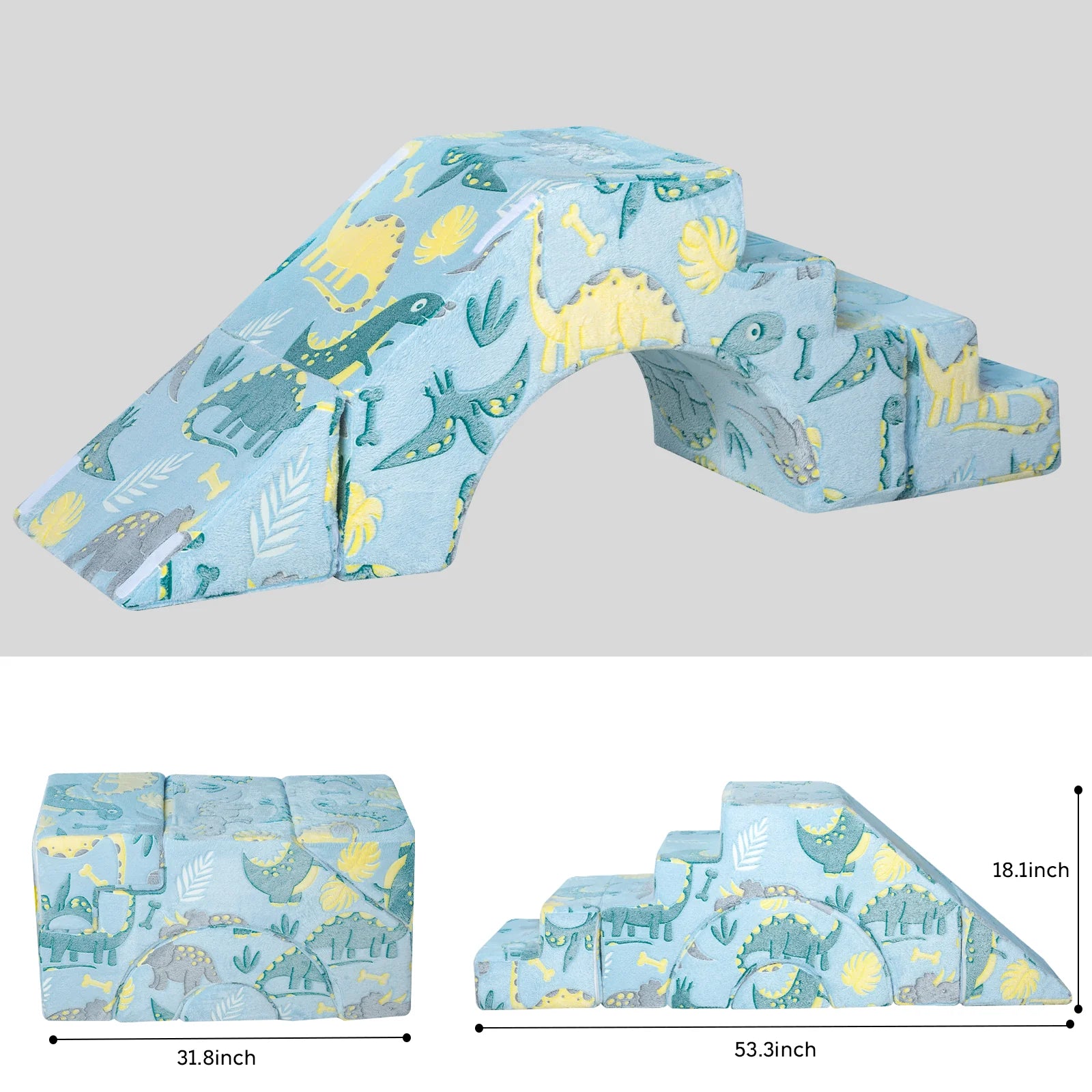 Glowsofa's Blue Dinosaur Climbing Kids Play Couch Measures 15.7 “D x 31.8 ‘W x 18.1 ’H