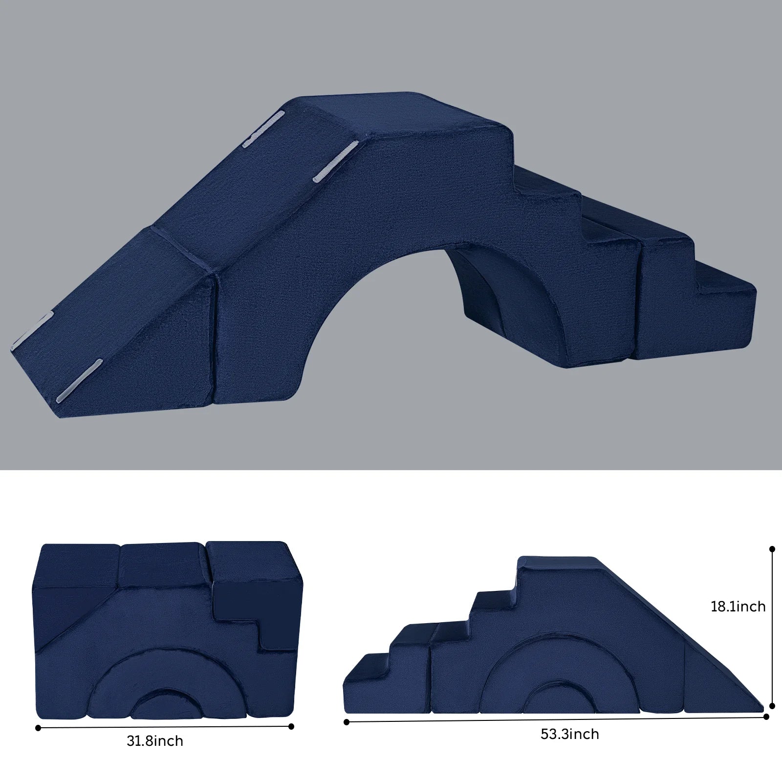 Glowsofa's Solid Navy Climbing Kids Play Couch Measures 15.7 “D x 31.8 ‘W x 18.1 ’H