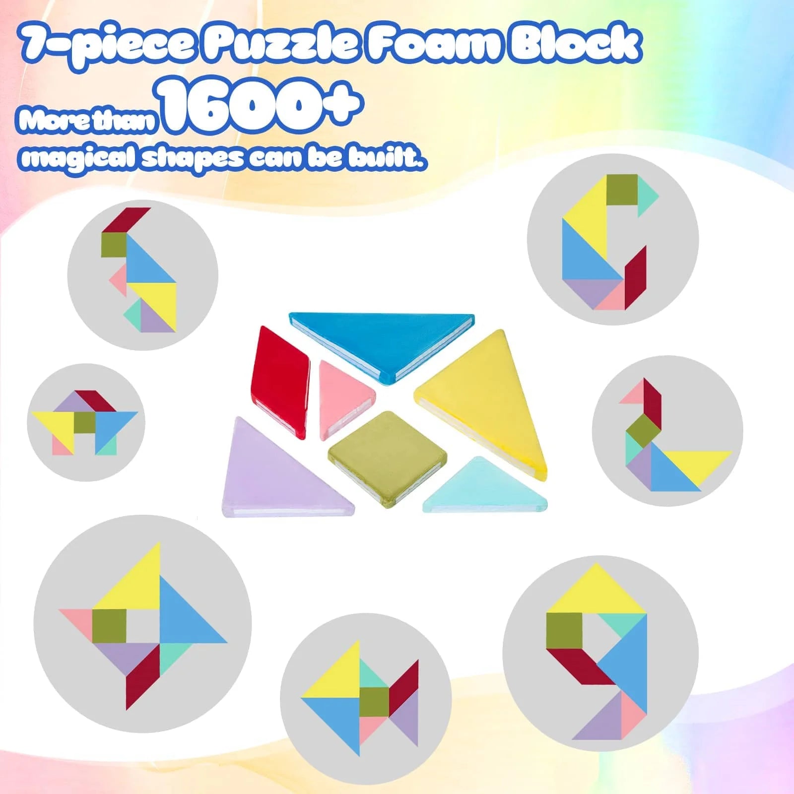 Tangram Puzzle Kids Play Couch consists of seven colorful foam cushions