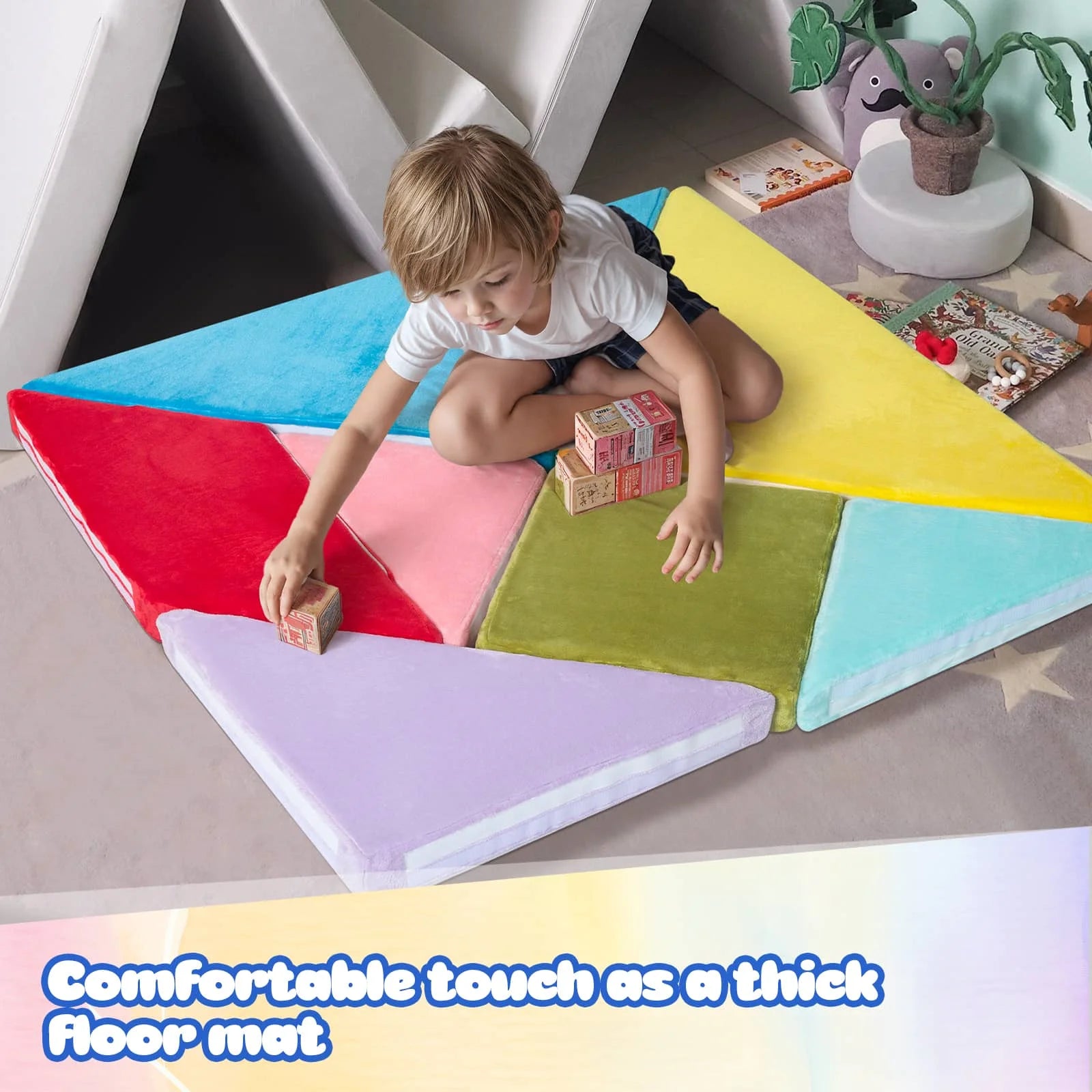 Colorful Tangram Puzzle Kids Play Couch Soft Fabrics