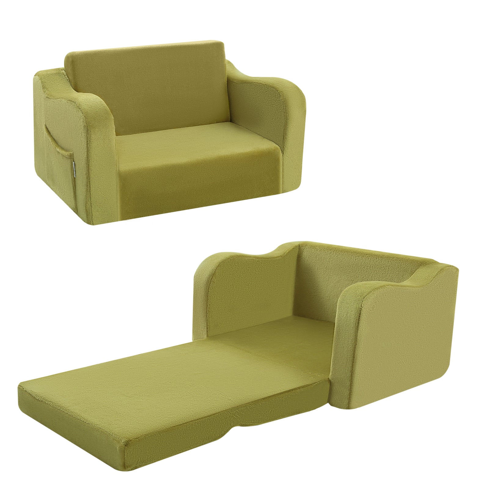 Glowsofa's Green children's couch chair unfolded and folded condition