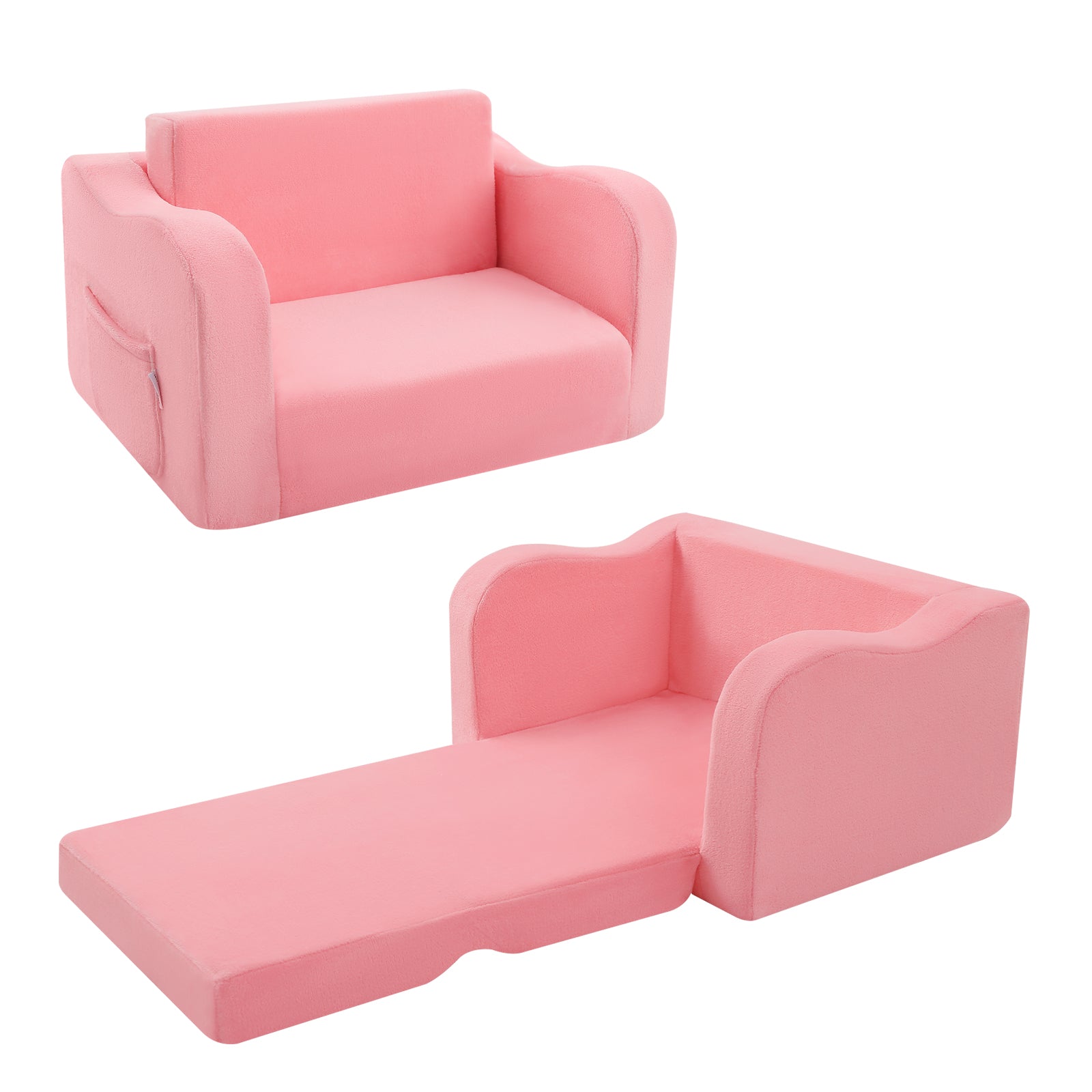 Glowsofa's Pink children's couch chair unfolded and folded condition