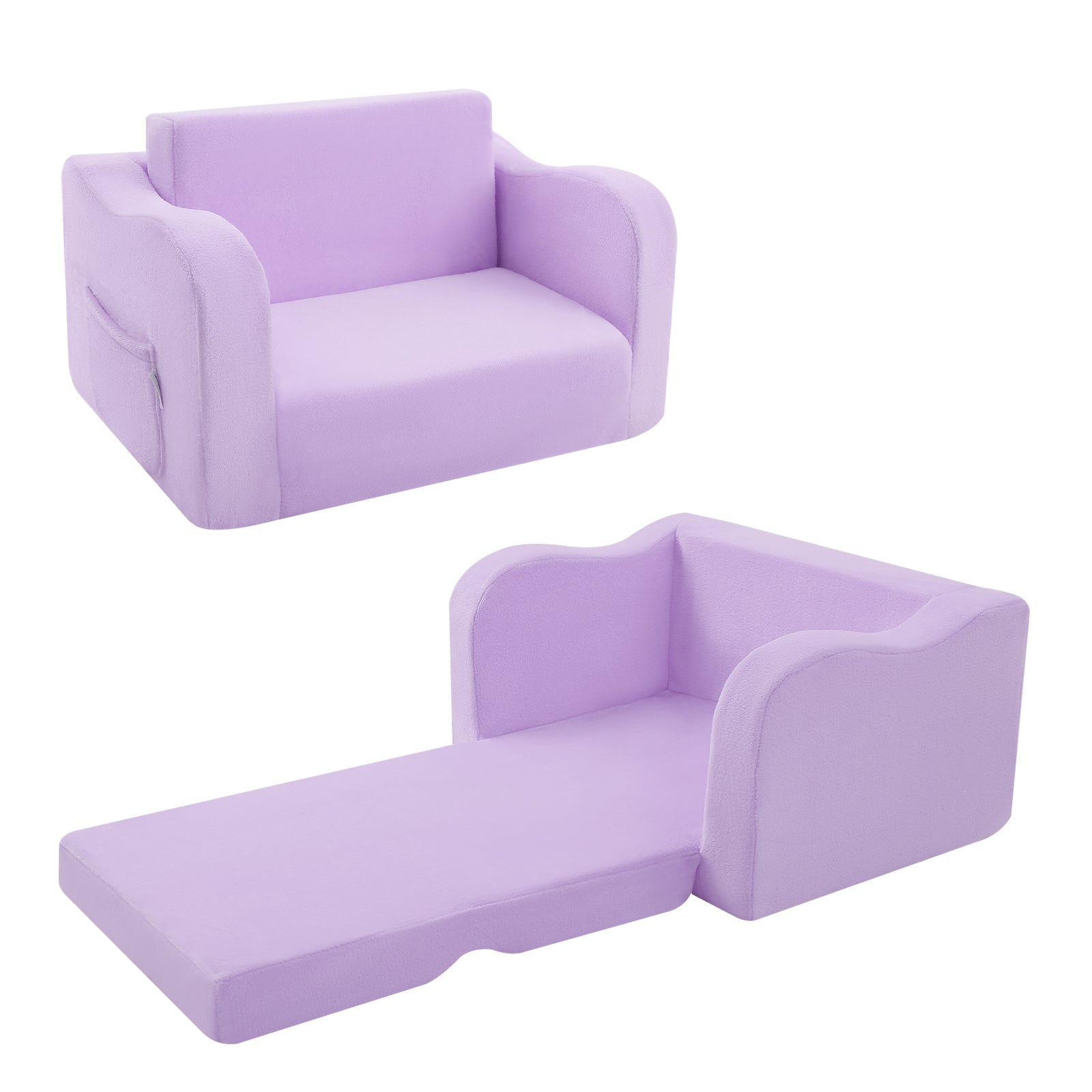 Glowsofa's Purple children's couch chair unfolded and folded condition
