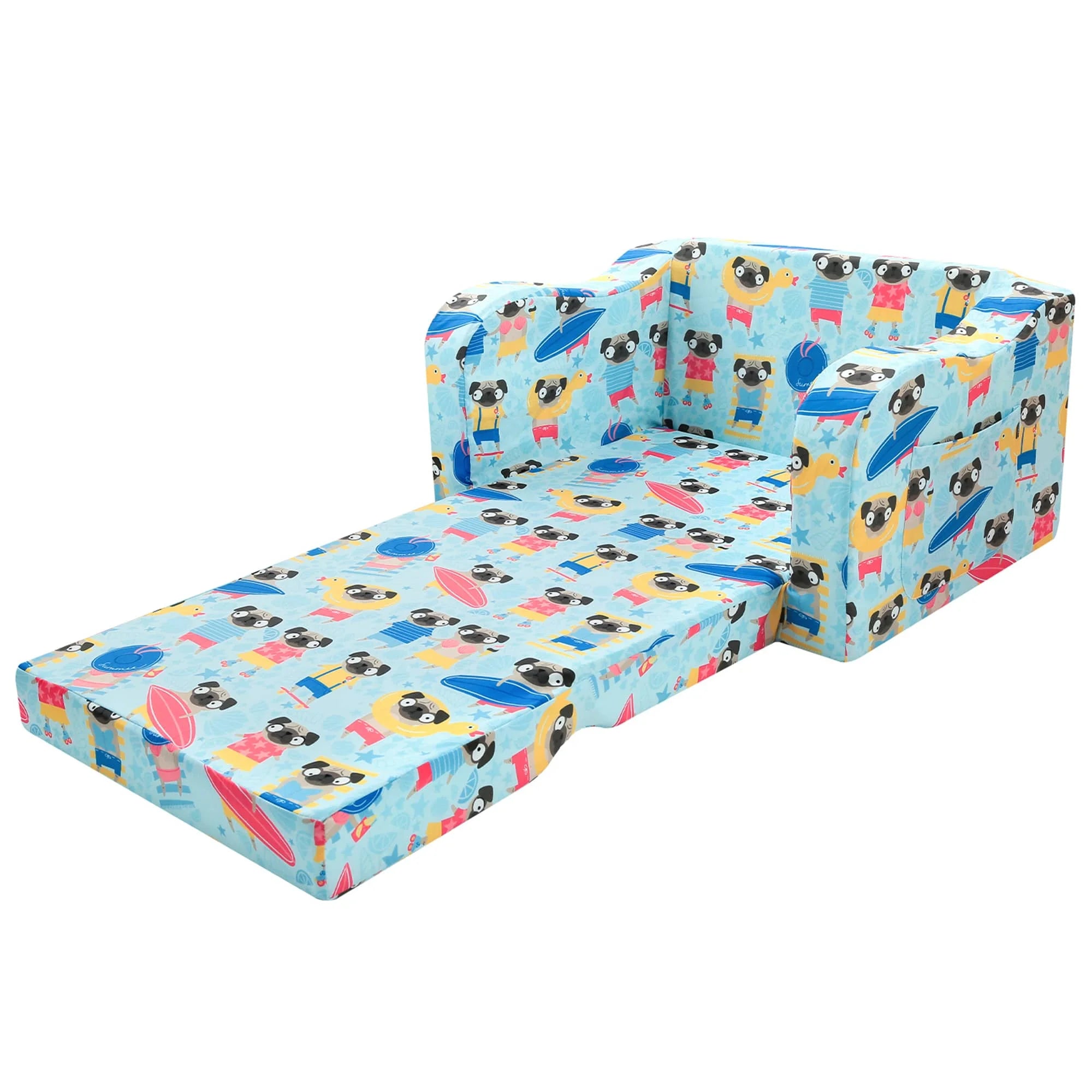 Expanded Glowsofa's Children's fold out sofa with Dog patterns