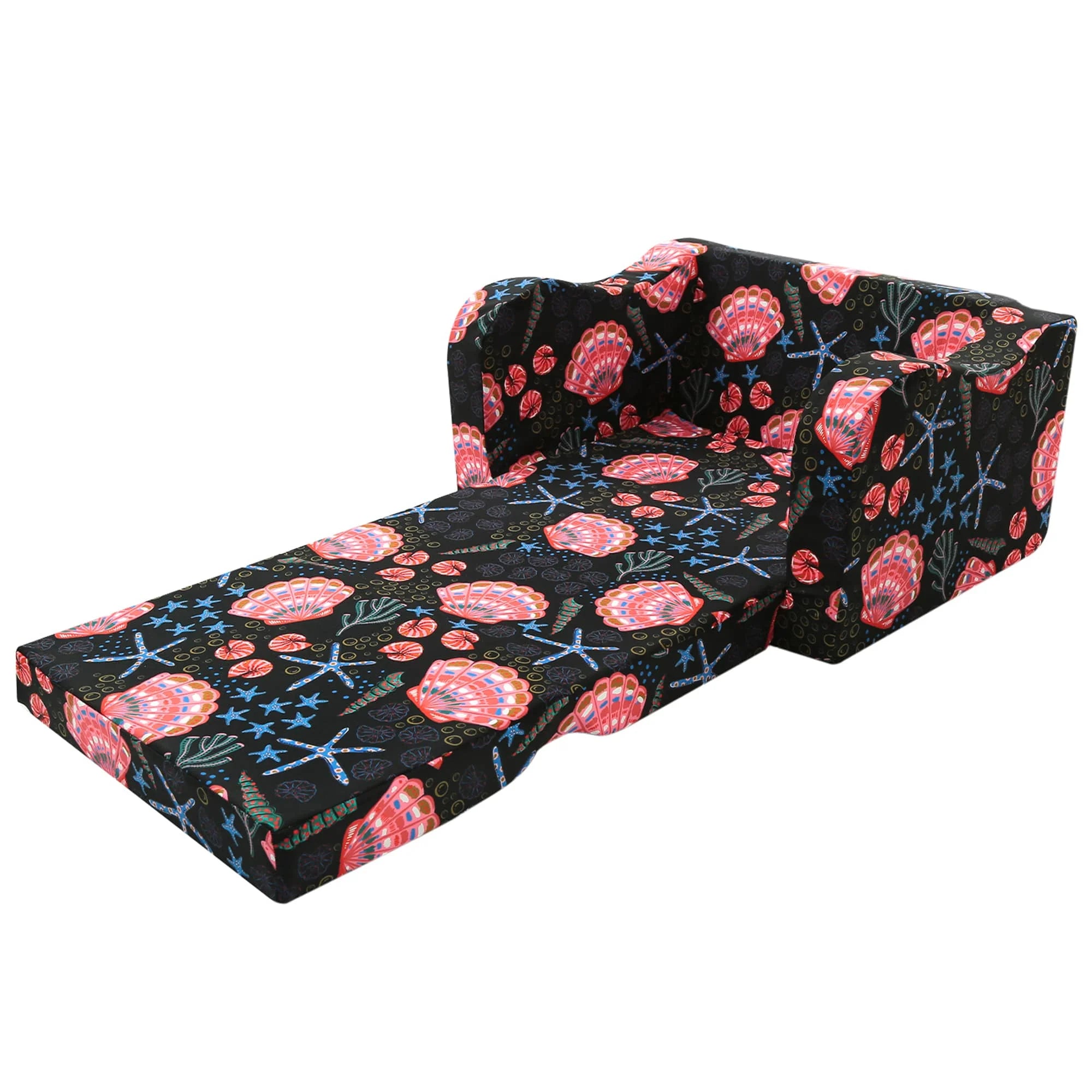 Expanded Glowsofa's Children's fold out sofa with Seashell patterns