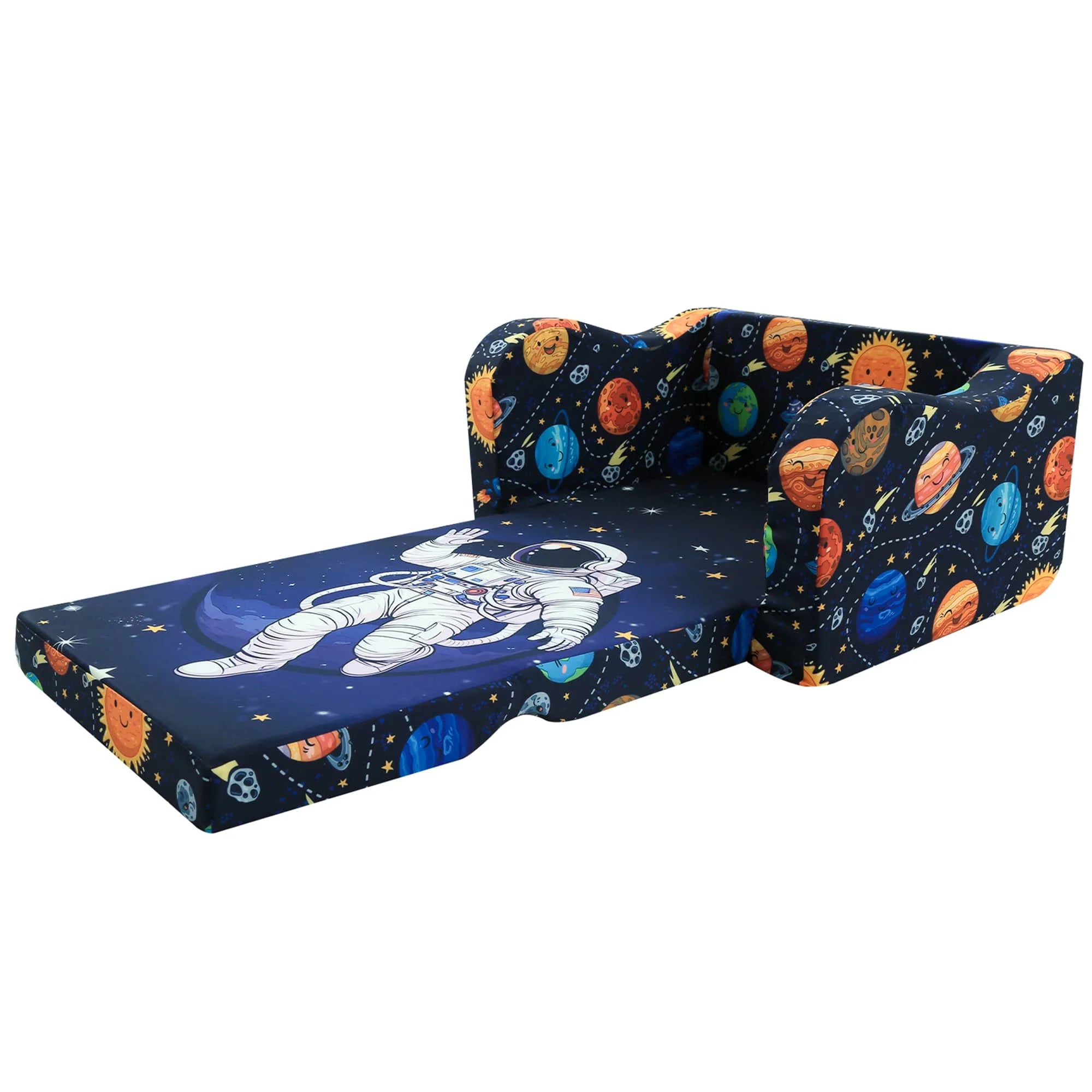 Expanded Glowsofa's Children's fold out sofa with Astronaut patterns