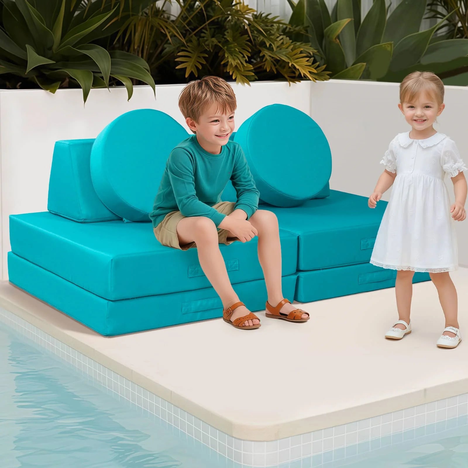 Blue Kids Play Couch-Outdoor Sofas by the pool!