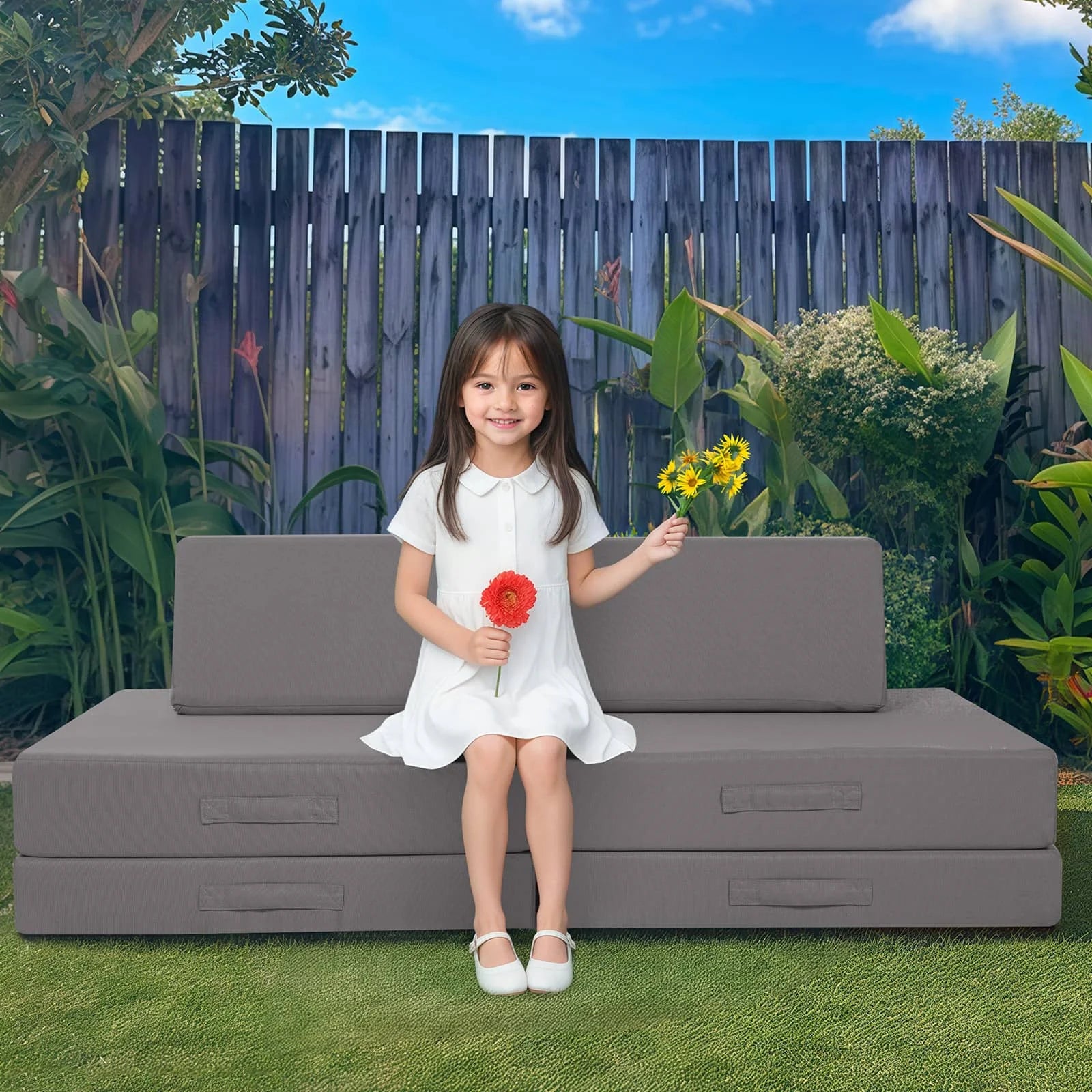 Grey Kids Play Couch-Outdoor Sofas in the Patio