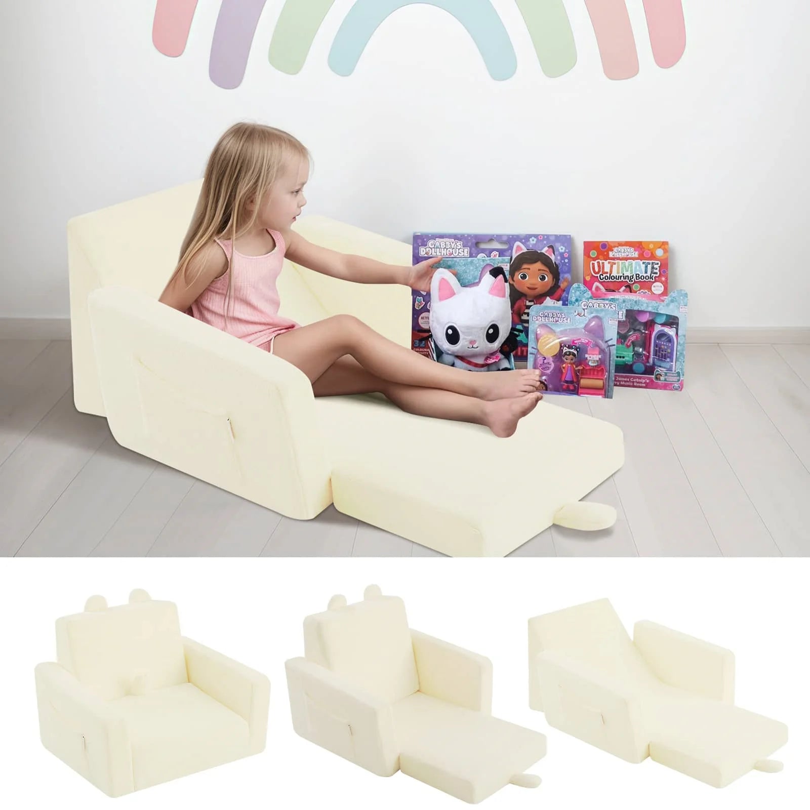 Children's fold out sofa-Beige is available in three forms
