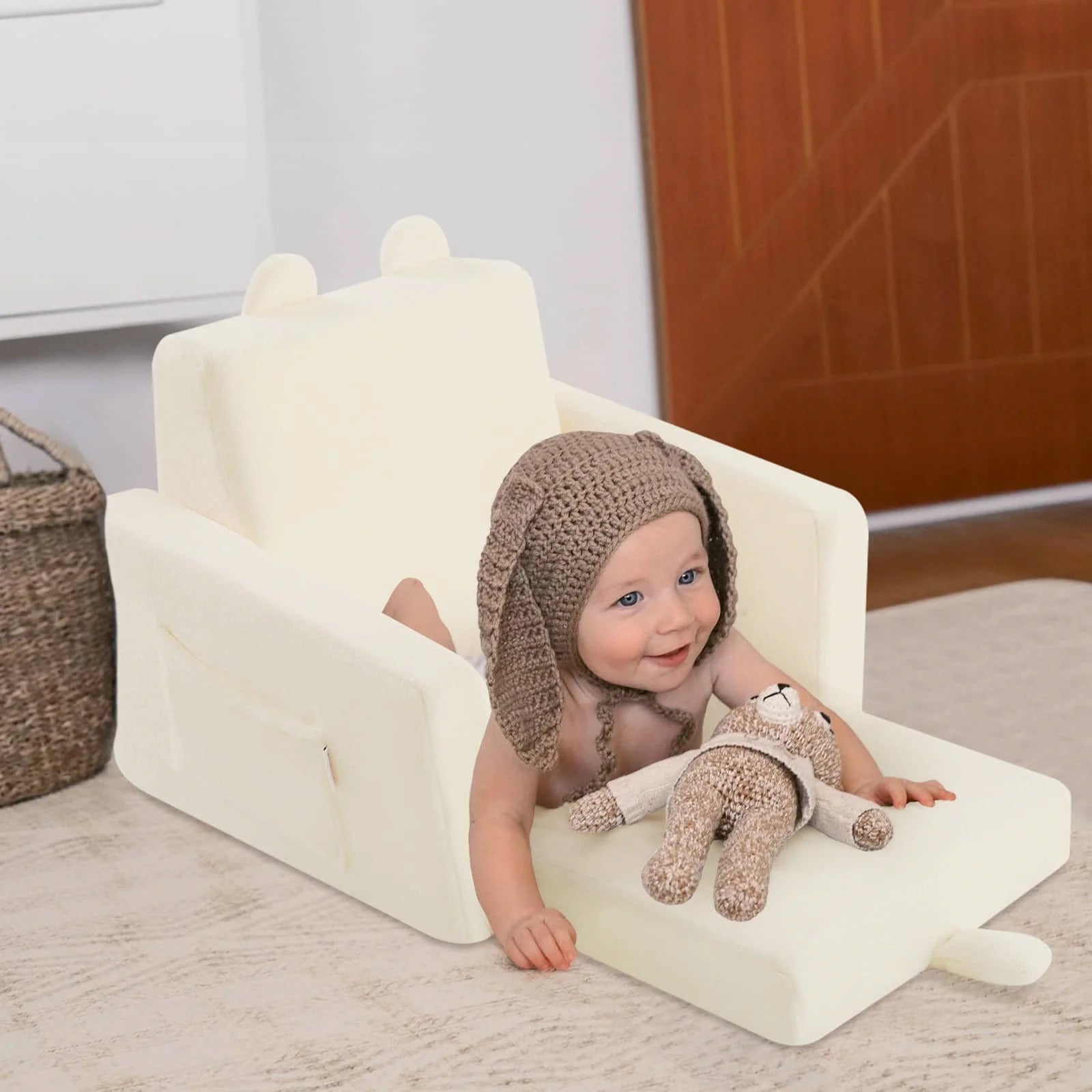 Children's fold out sofa-Grey can be turned into a kids sofa bed.