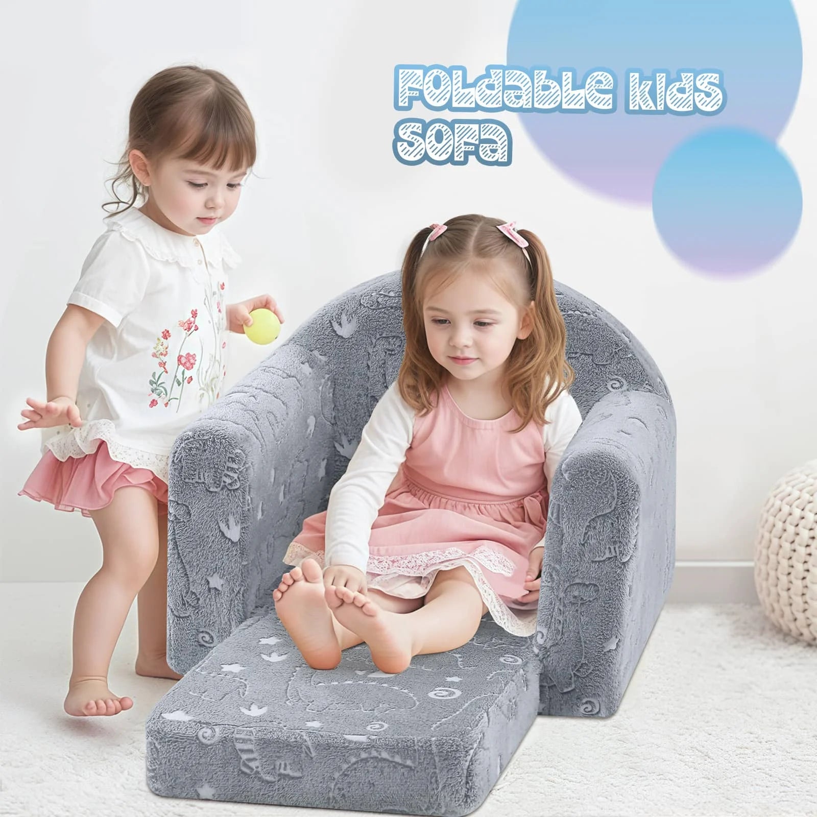 The Glowsofa Kids Fold Out Couch-dino converts to a kids sofa bed!