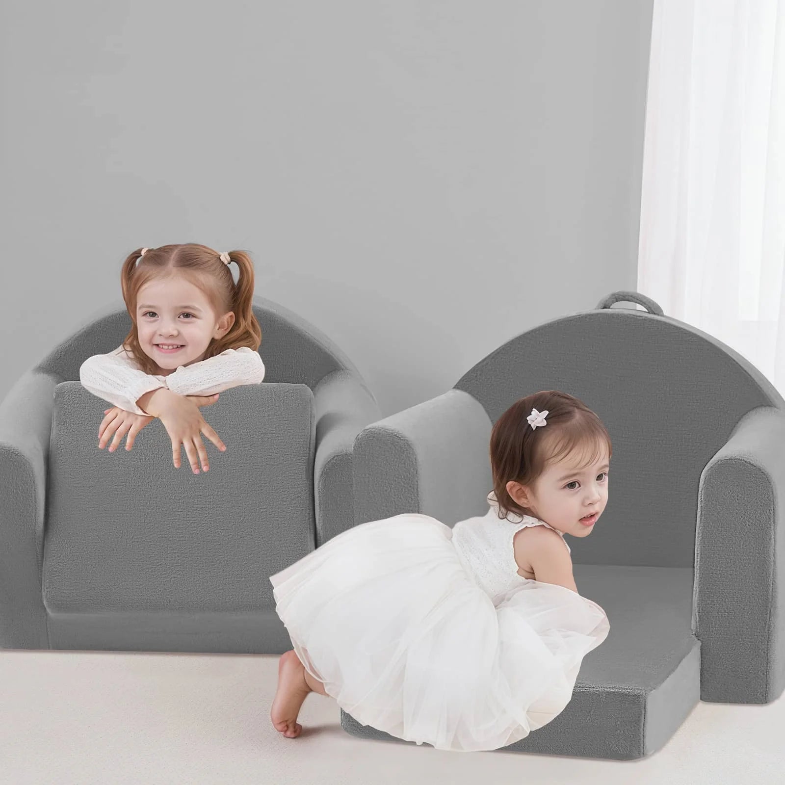 Glowsofa Kids Fold Out Couch-Grey Suitable for children's play