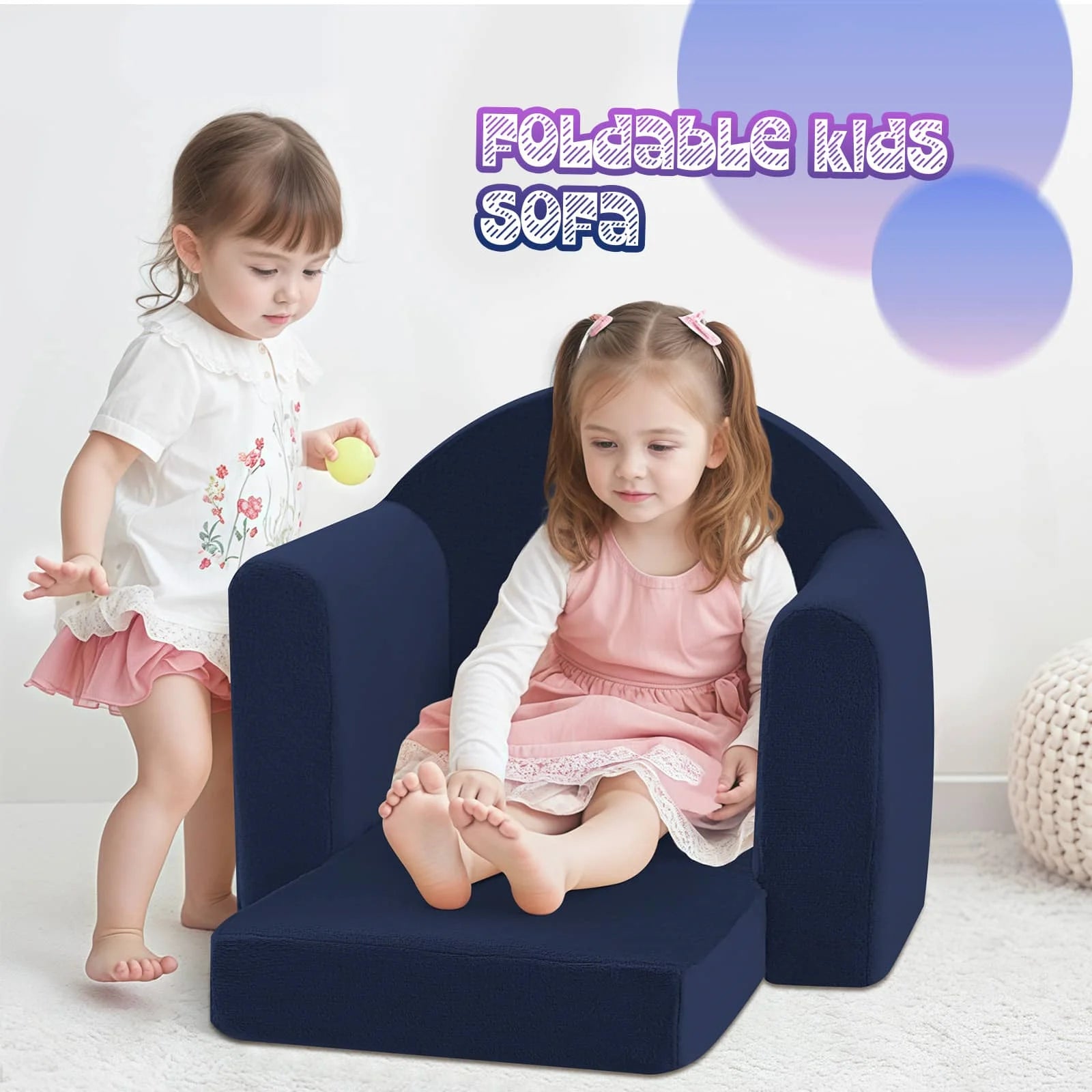 The Glowsofa Kids Fold Out Couch-Navy Blue converts to a kids sofa bed!
