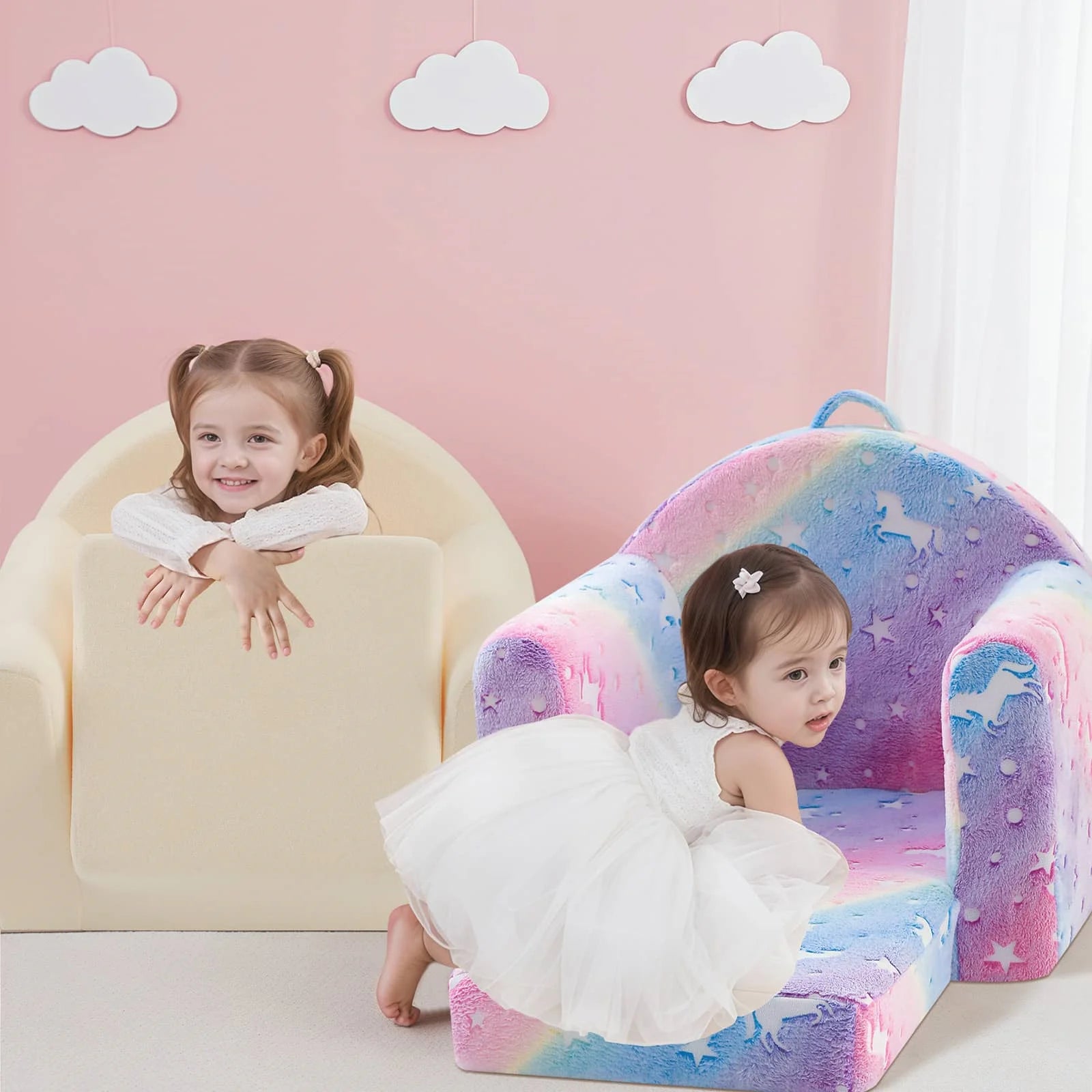 Glowsofa Kids Fold Out Couch-Rainbow Comes with Carrying Handle