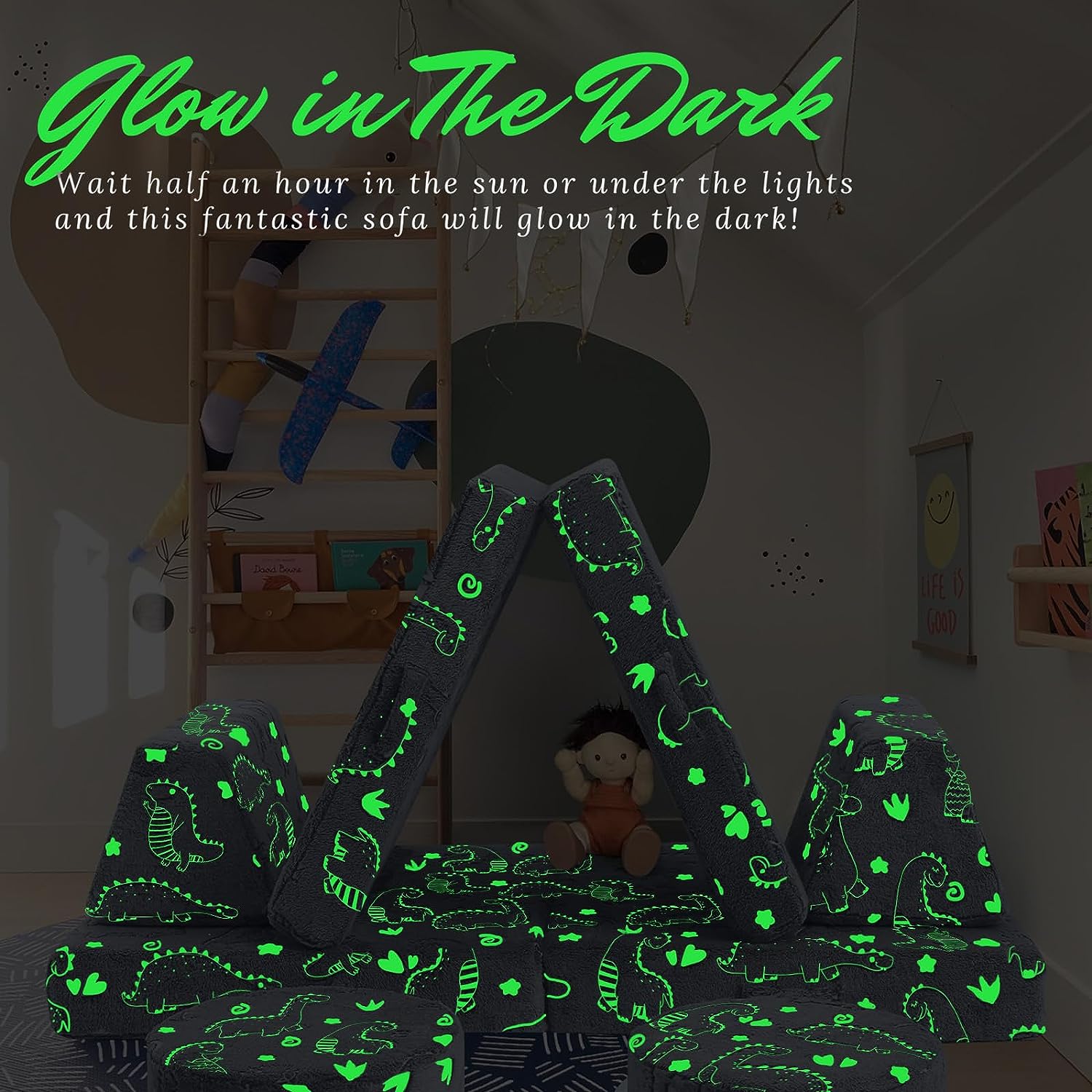 Glowsofa's Astronaut 8 pieces kids play couch glow in the dark effect