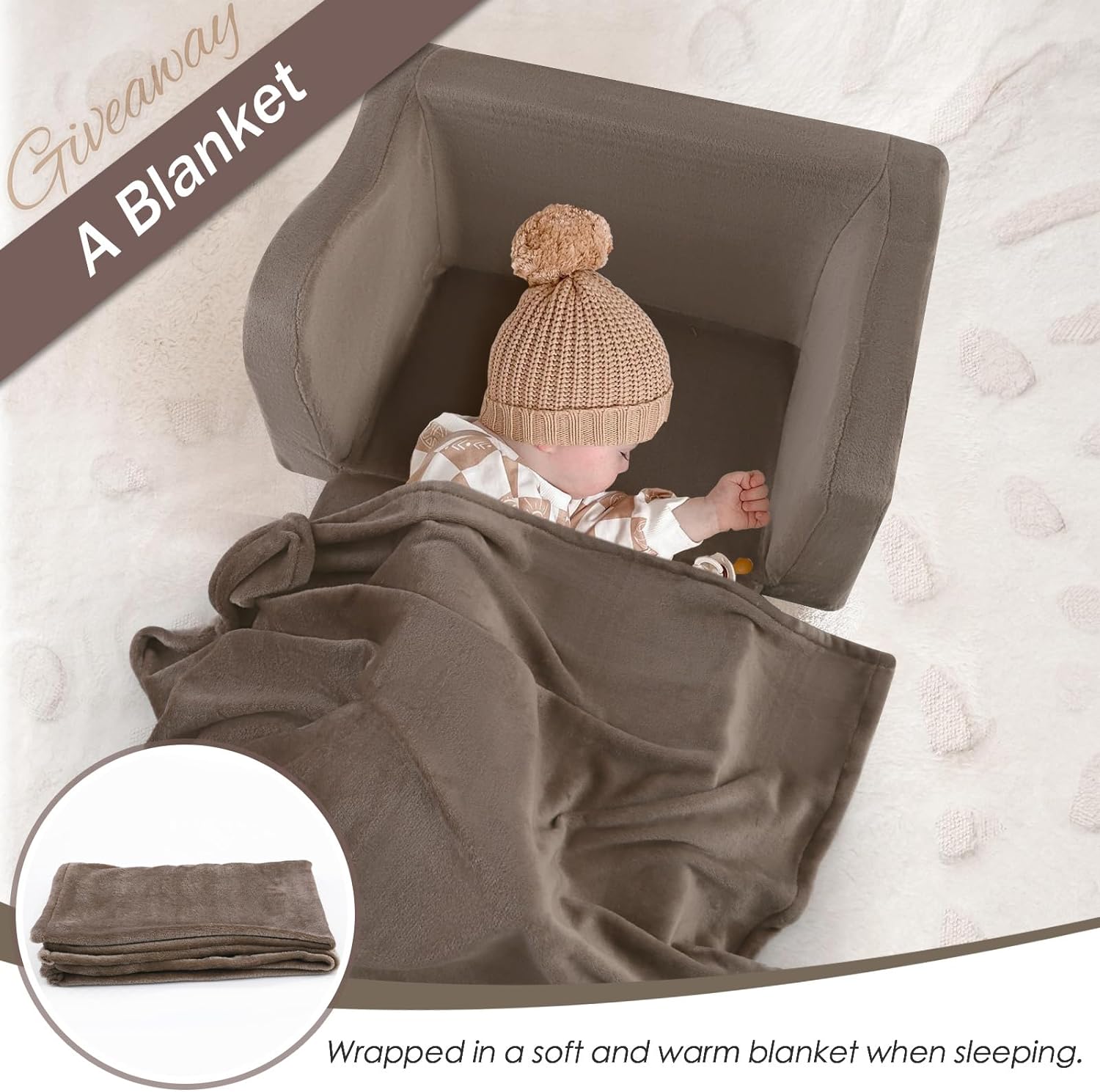 Baby sleeps under a blanket on Glowsofa's Brown Children's Fold Out Sofa