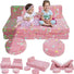 Two girls sitting on Glowsofa's Unicorn 8 pieces kids play couch set