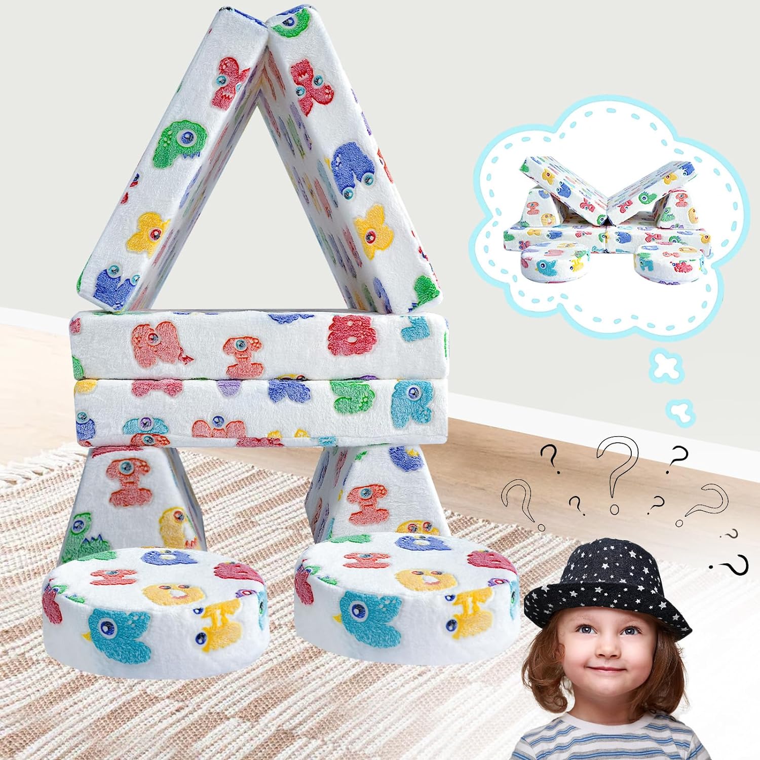 Glowsofa's 8 pieces Alphabet kids play couch Build a castle and lounge chair