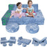Two girls sitting on Glowsofa's Astronaut 8 pieces kids play couch set