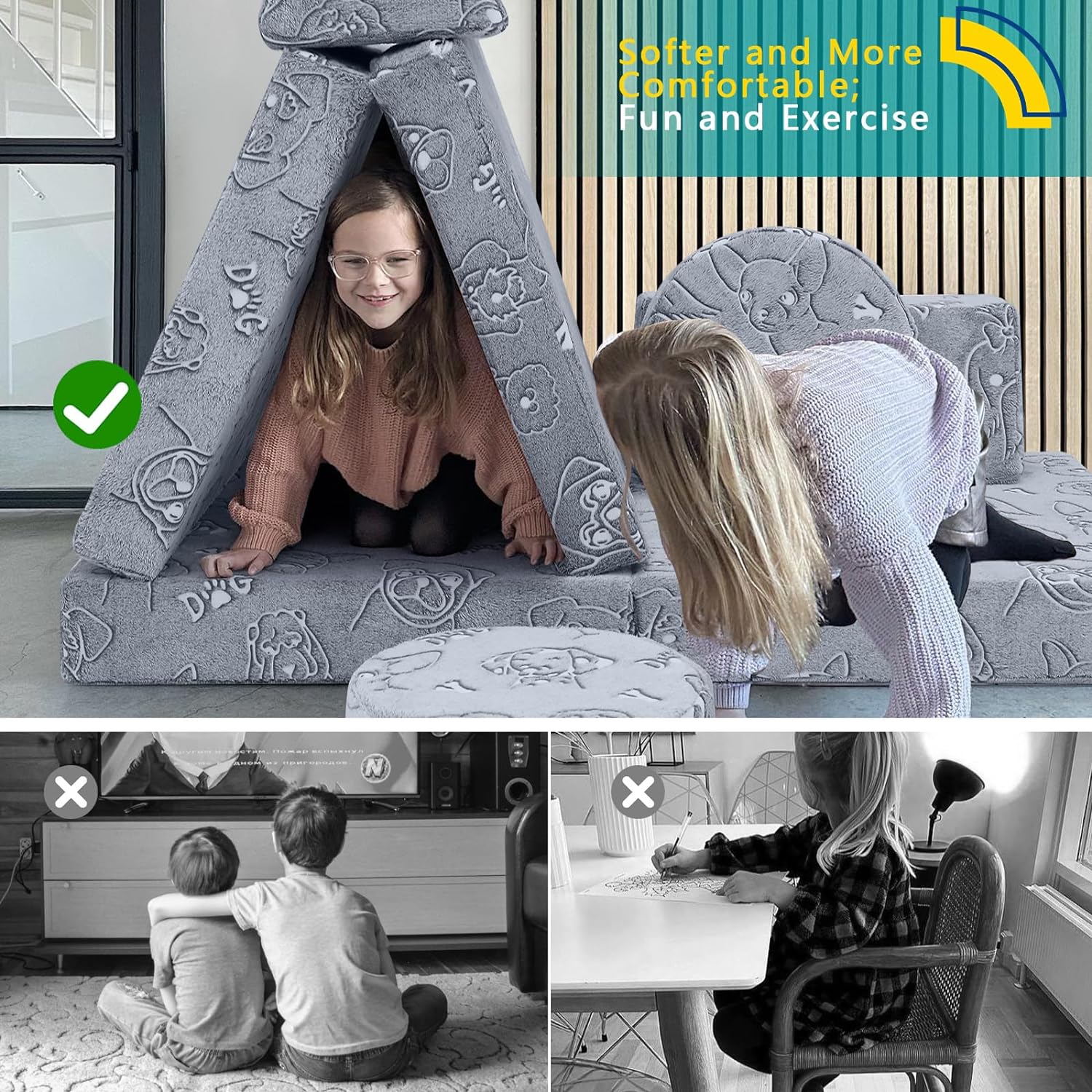 Mini tent made of soft and supportive Glowsofa's Dog 8 pieces kids play couch