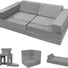 Kids play couch with solid grey fabric 10 piece set