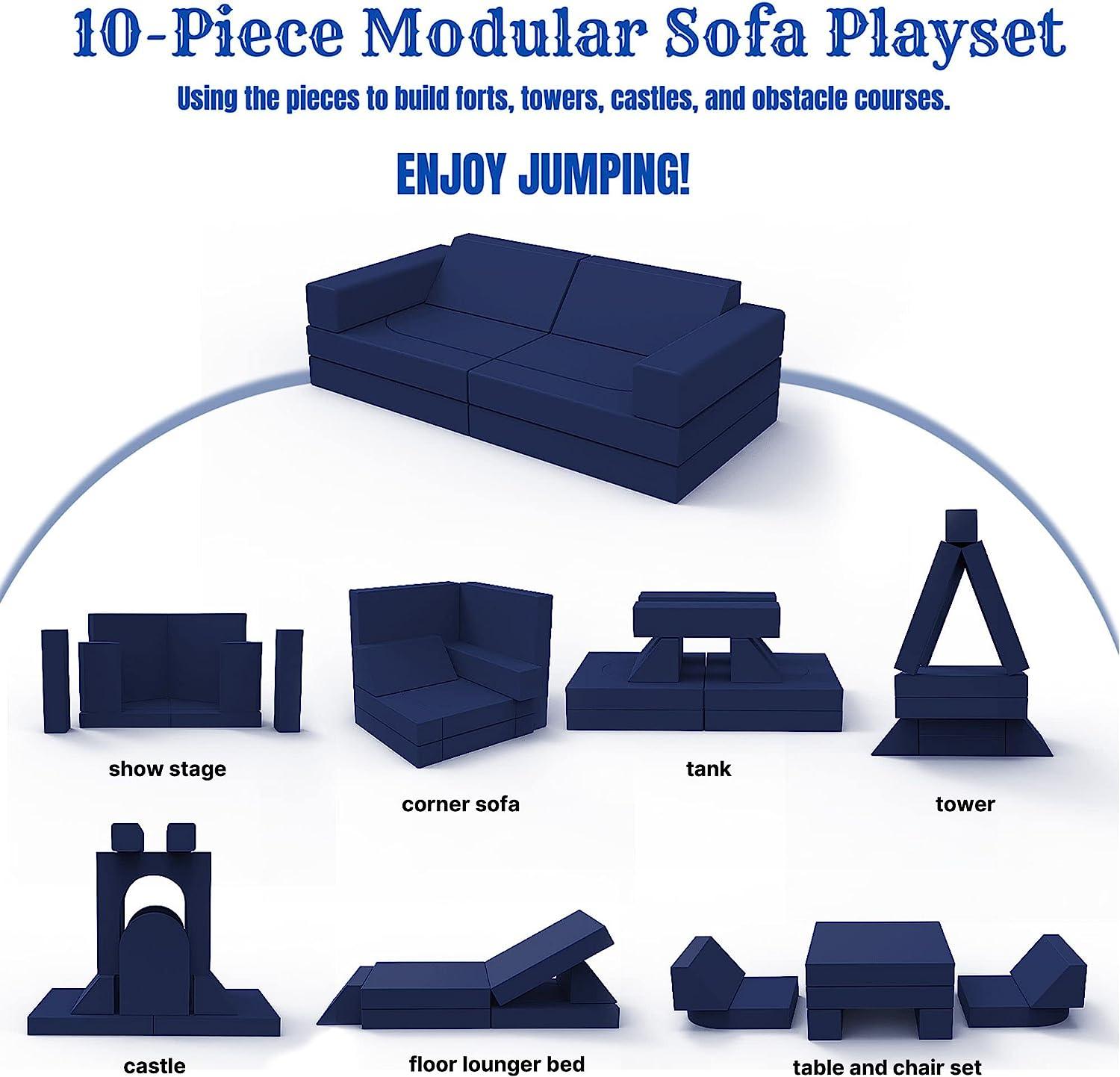 Use Soild navy kids paly couch to build floor lonnger bed,castle,show stage,corner sofa,tank,tower,play house