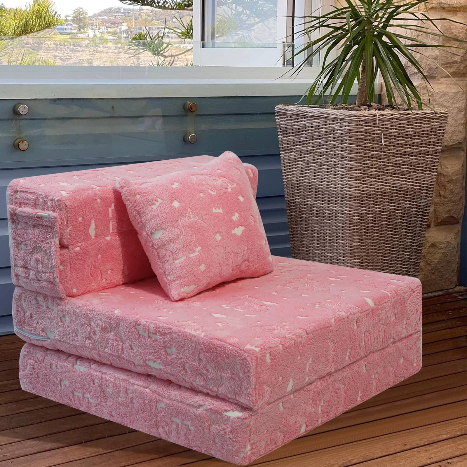 Unicorn Convertible Kids Foldable Floor Mattress WIth Throw Pillow