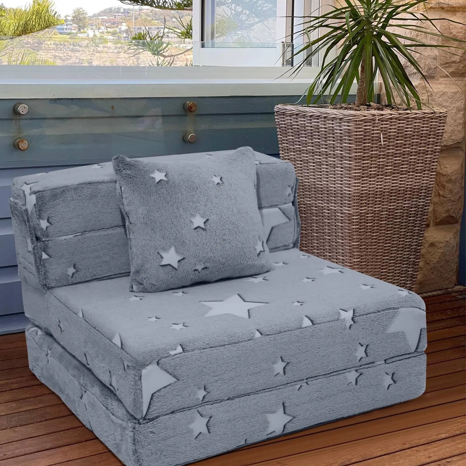 Star Convertible Kids Foldable Floor Mattress WIth Throw Pillow