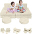 Two girls sitting on MeMoreCool Solid Beige 8 piece kids play couch set