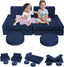 Two girls sitting on MeMoreCool Solid Navy 8 piece kids play couch set