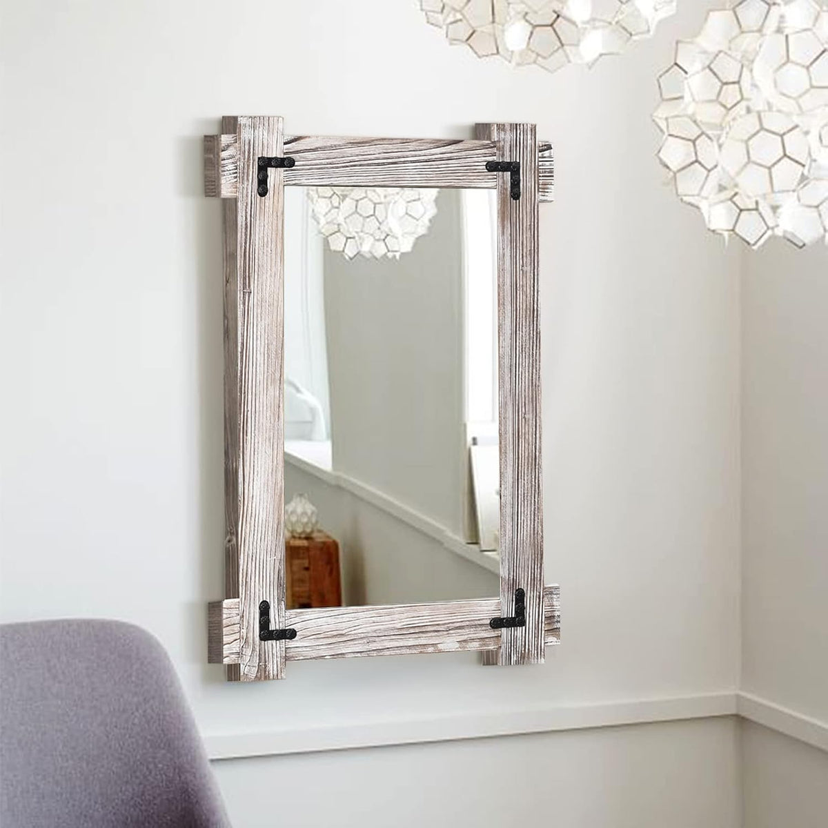 Rustic Wood Bathroom Mirror, Farmhouse 30"x20"