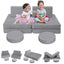 Two girls sitting on MeMoreCool Solid Grey 8 piece kids play couch set