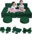 Two girls sitting on MeMoreCool Solid Green 8 piece kids play couch set