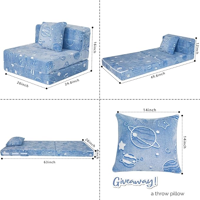 Space Astronaut Convertible Kids Foldable Floor Mattress Size:63"D x 26"W x 4"H