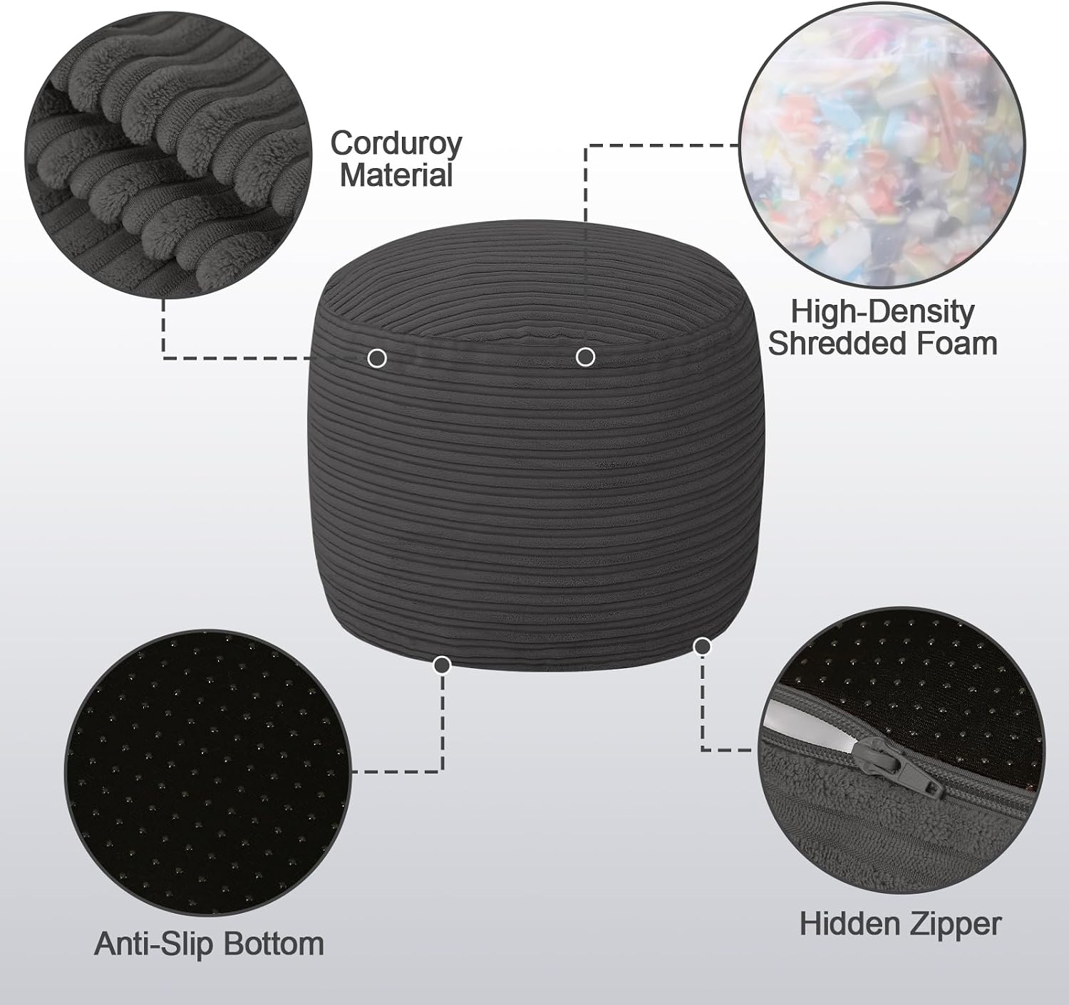 Round Plush Pouf Ottoman, 20"x15"