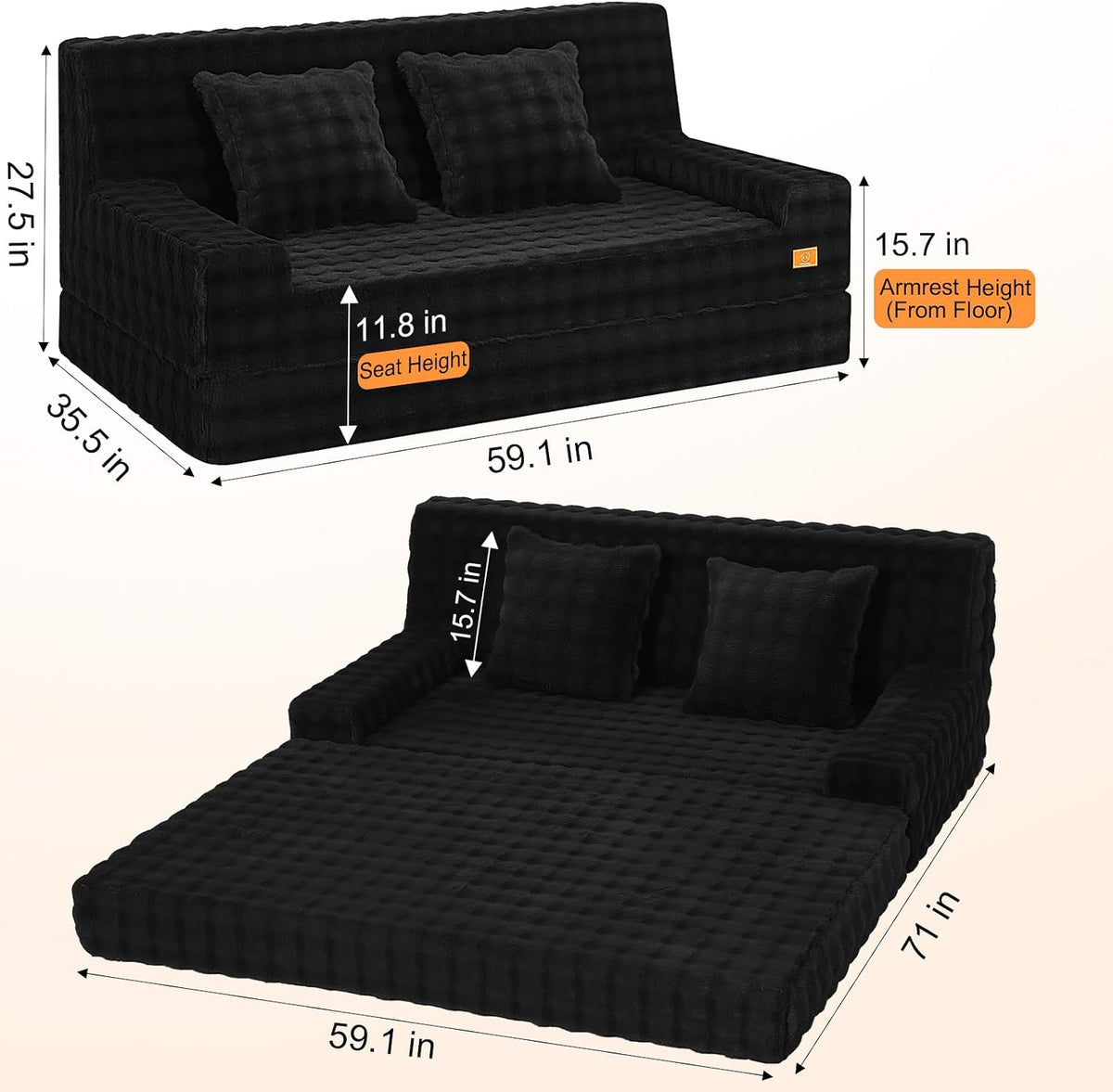 Boneless Loveseat Sofa Bed, 59" Corduroy
