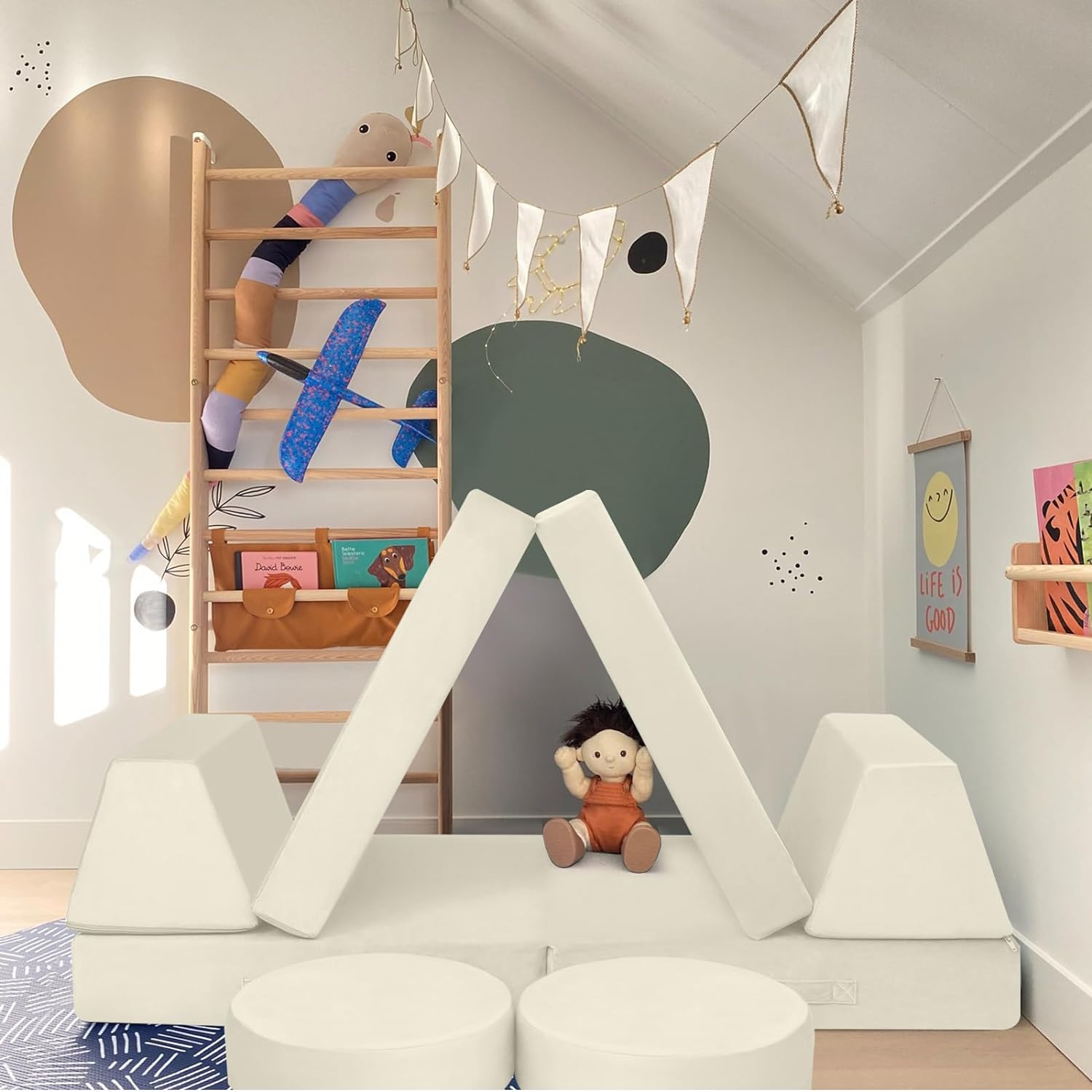 Glowsofa's Solid Beige 8 pieces kids play couch buildable mini tent