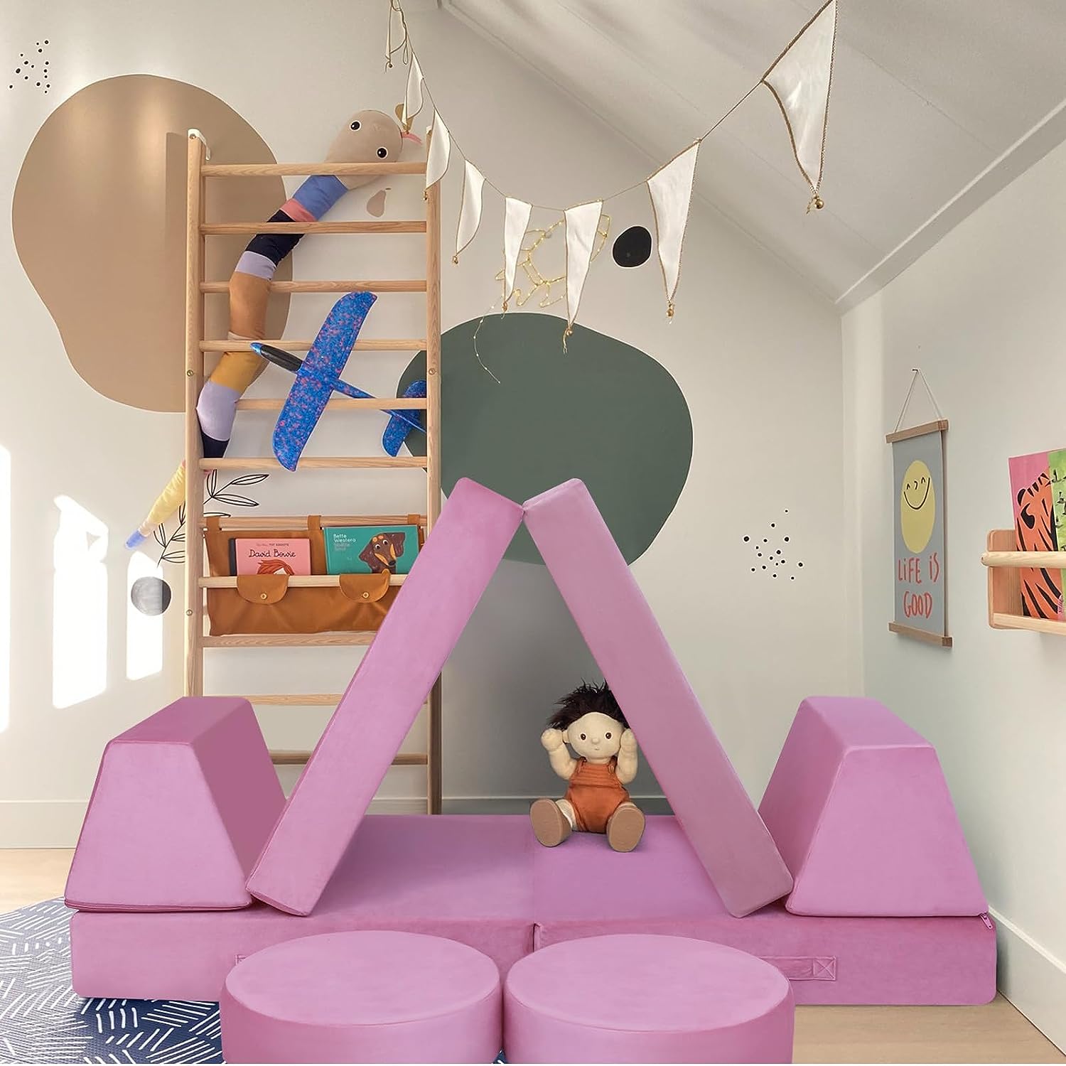 Glowsofa's Solid Pink 8 pieces kids play couch buildable mini tent