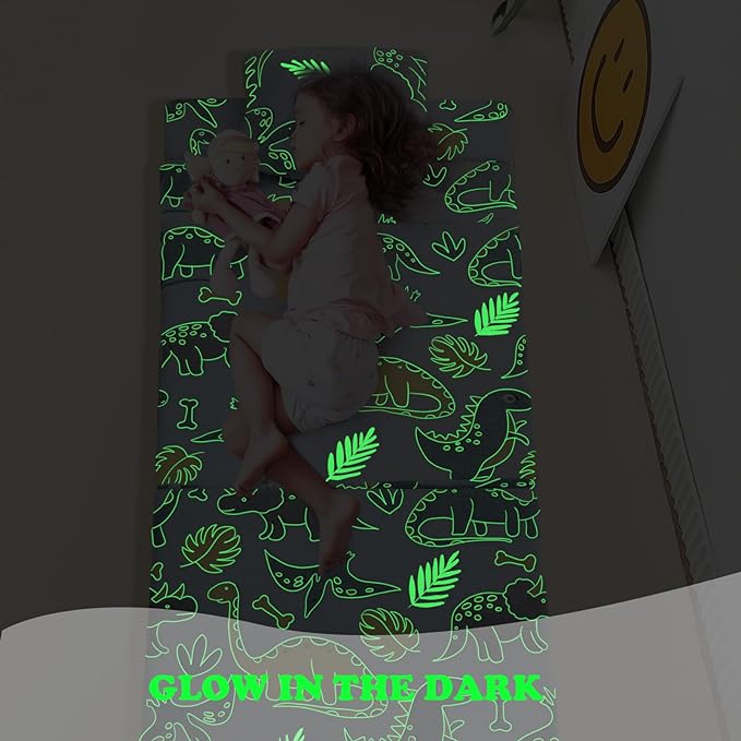 Blue Dinosaur Convertible Kids Foldable Floor MattressIGlowsofa  Glow Effect