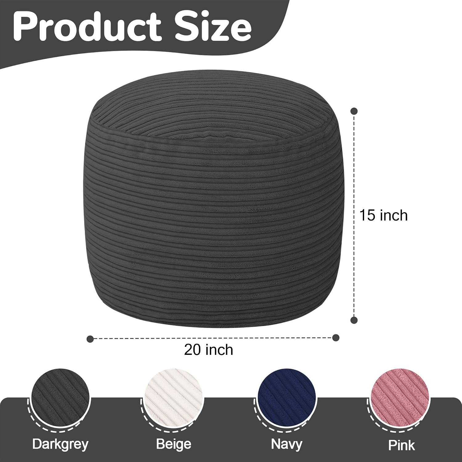 Round Plush Pouf Ottoman, 20"x15"