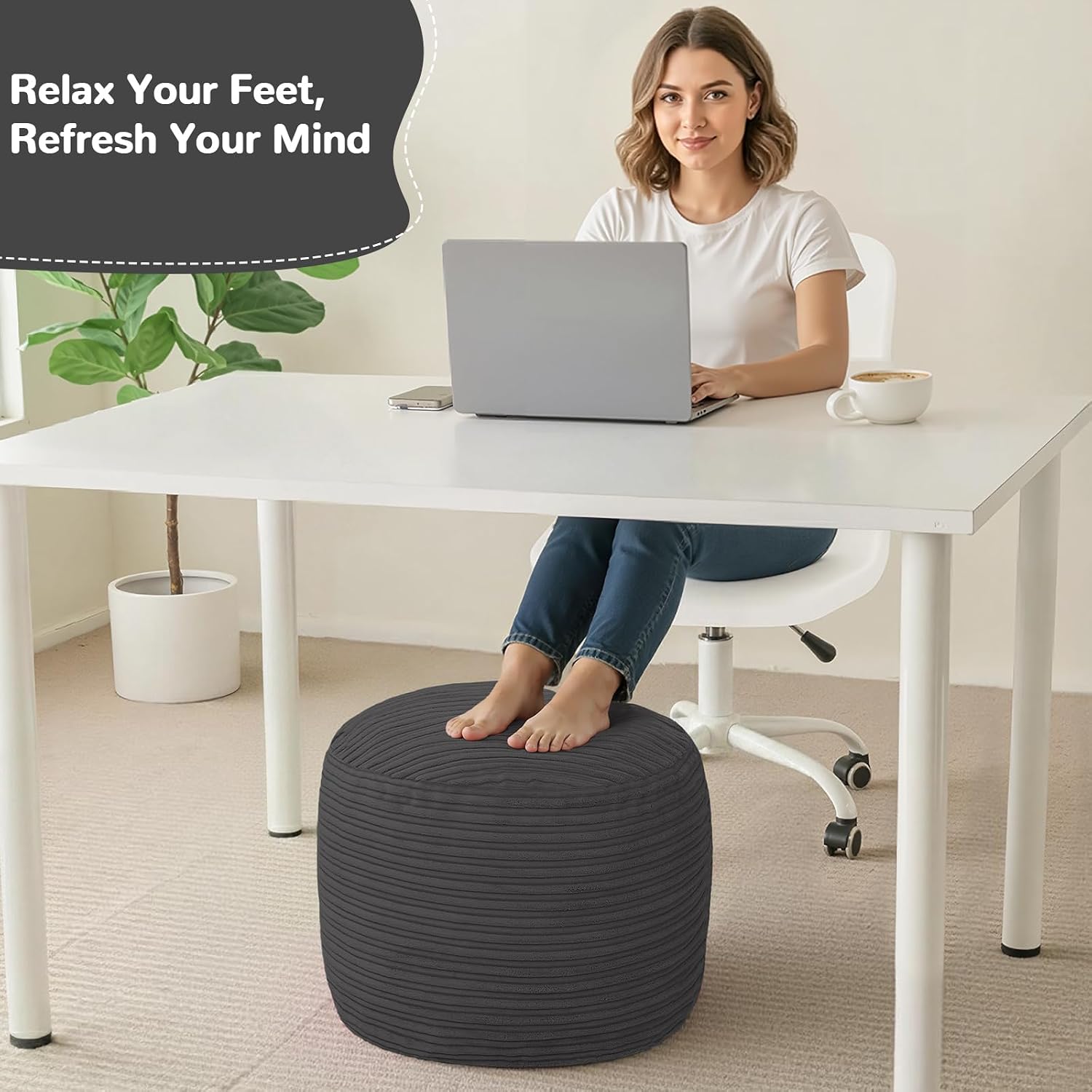 Round Plush Pouf Ottoman, 20"x15"