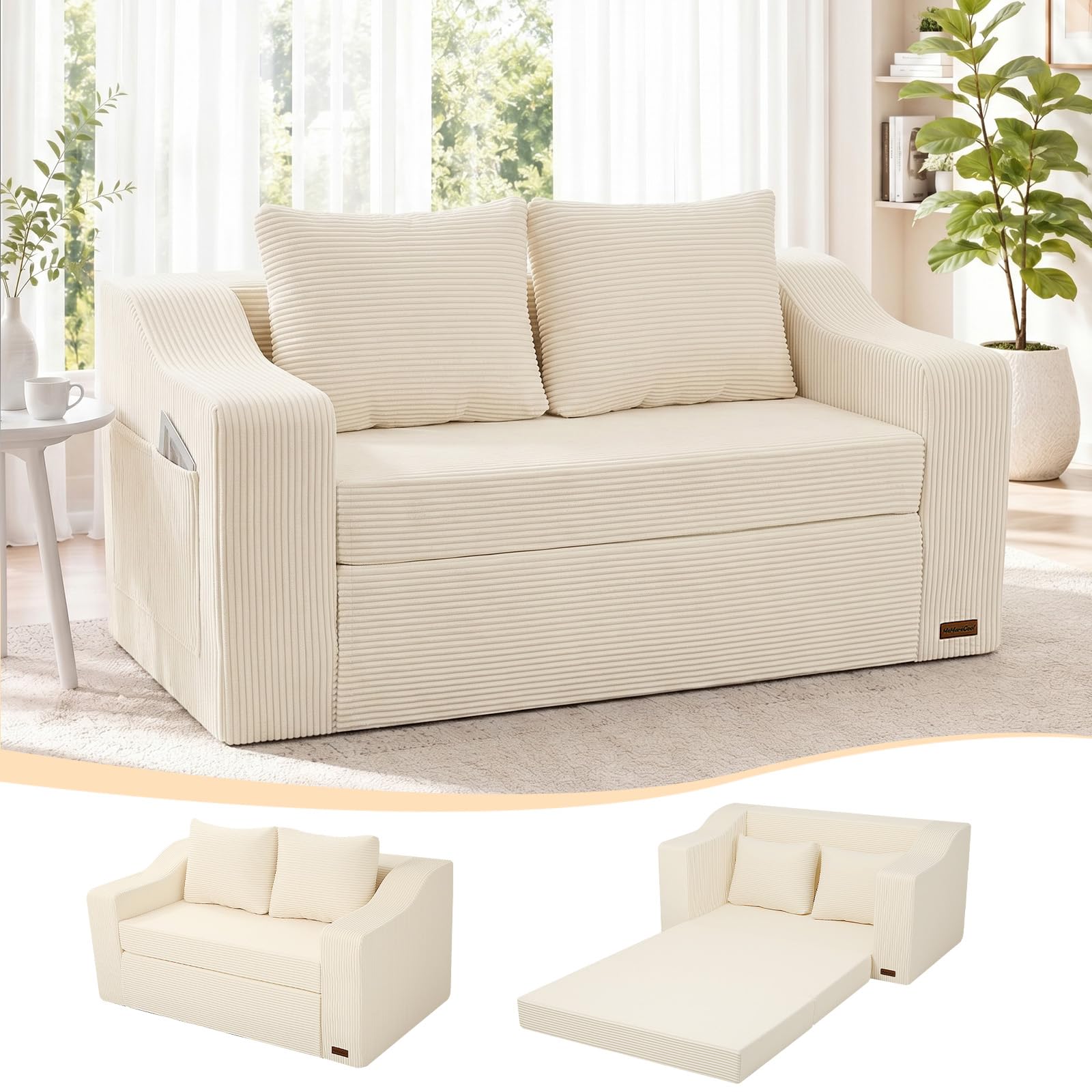 Boneless Loveseat Sleeper Sofa Bed, Pull Out Corduroy