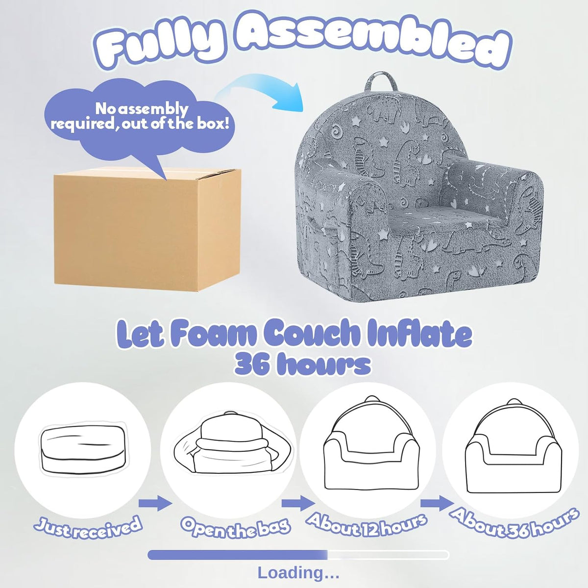 Glow Astronaut fold-out couch — fully assembled, no tools, expands in 36 hours